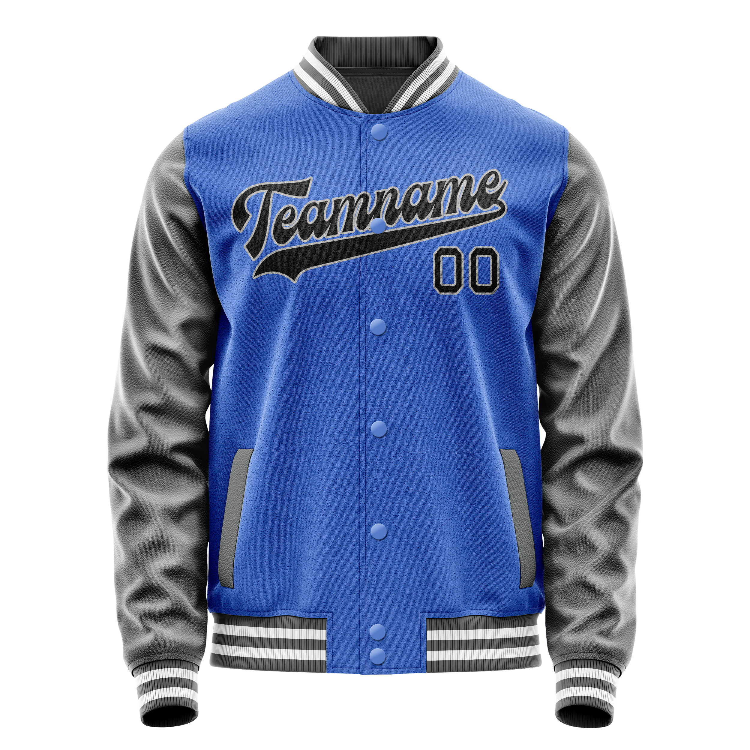 Custom Electric-Blue Gray Solid Color Varsity Letterman Jacket JA02240617YH133