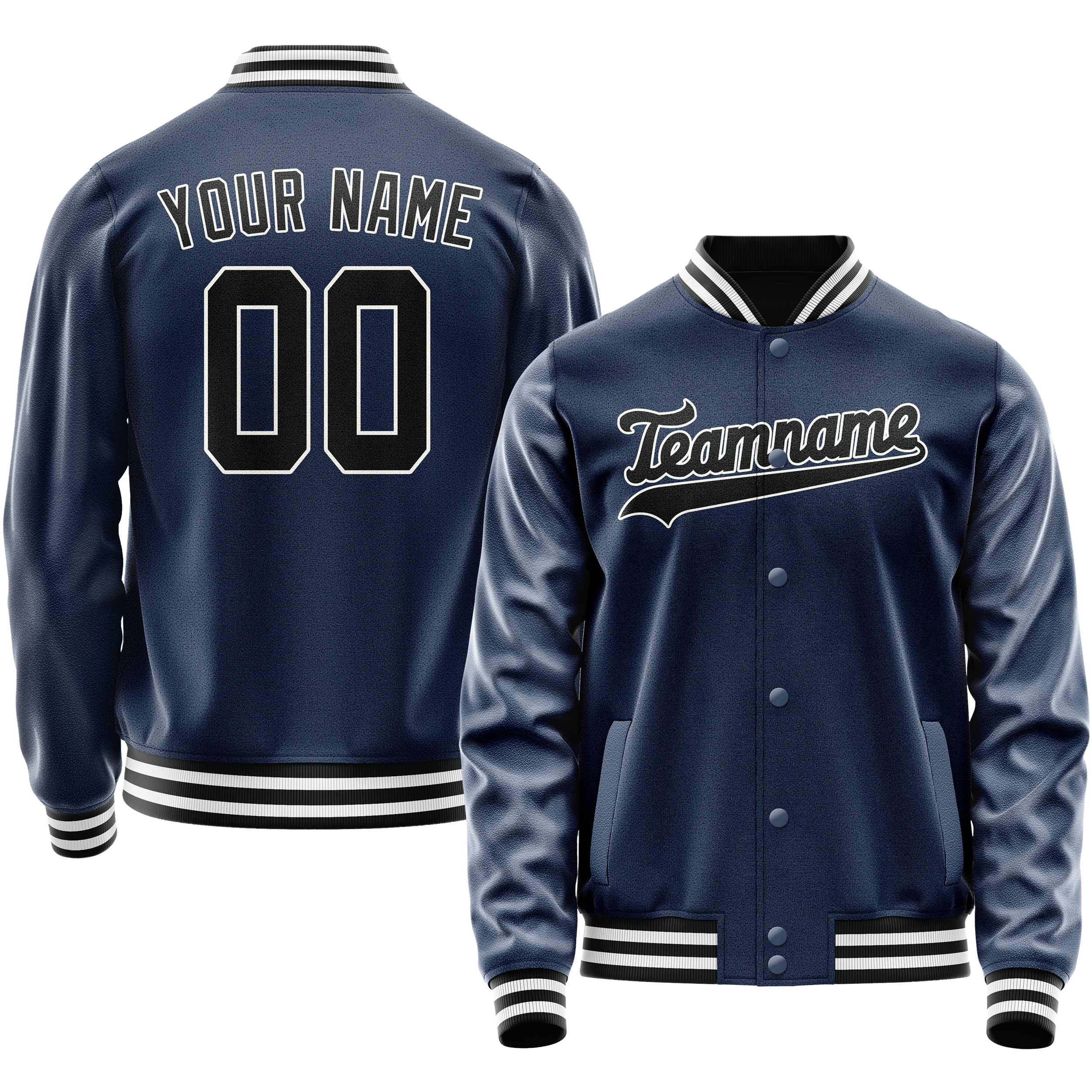 Custom Royal Black Solid Color Varsity Letterman Jacket JA02240617XF545
