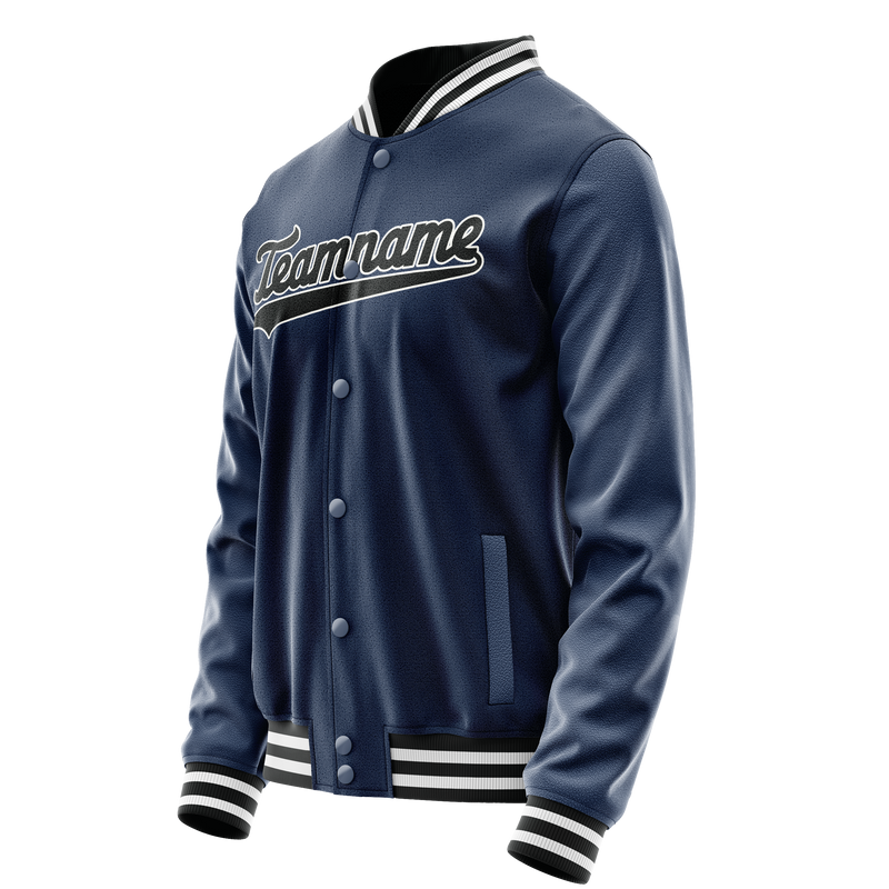Custom Royal Black Solid Color Varsity Letterman Jacket JA02240617XF545