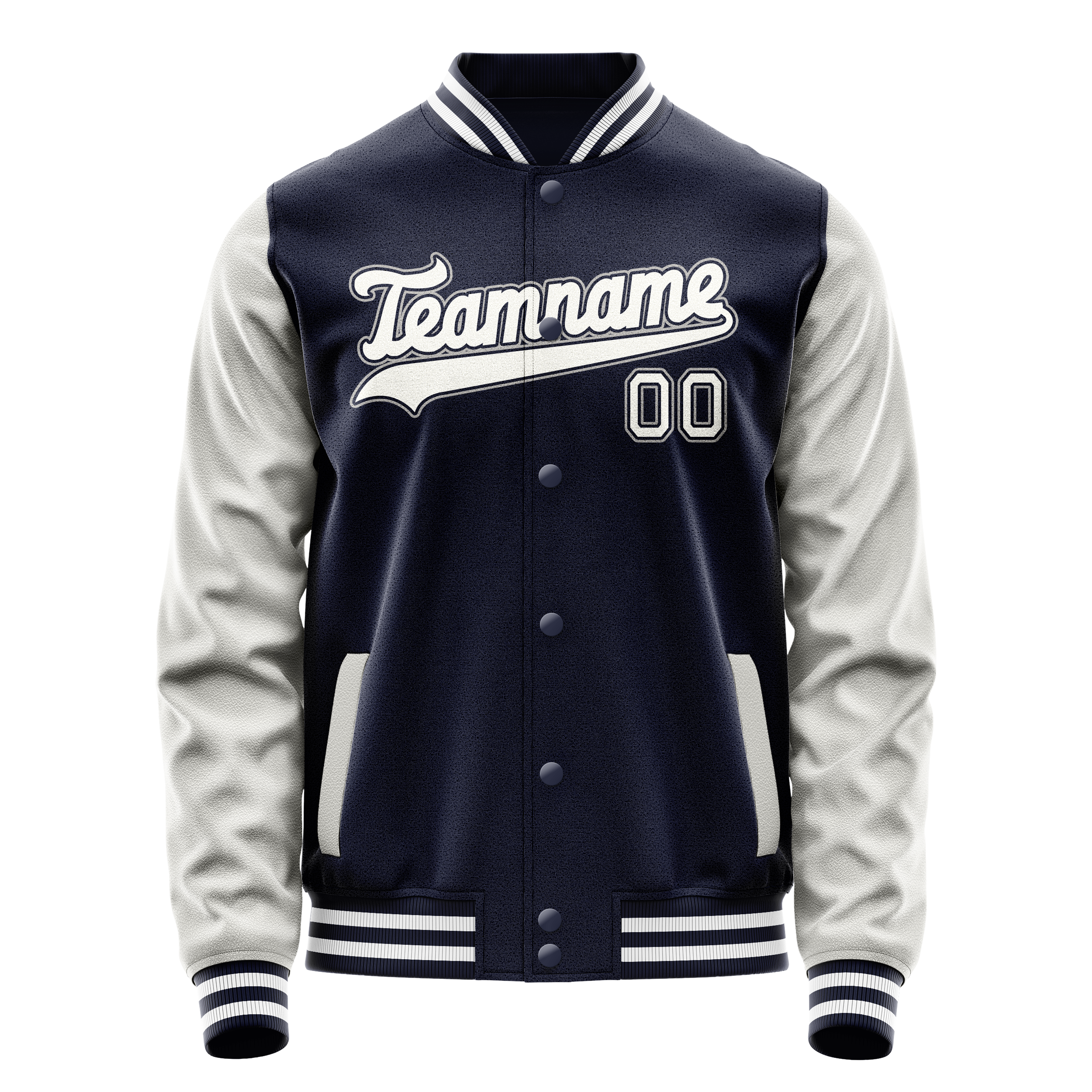 Custom Navy Gray Solid Color Varsity Letterman Jacket JA02240617KZ293