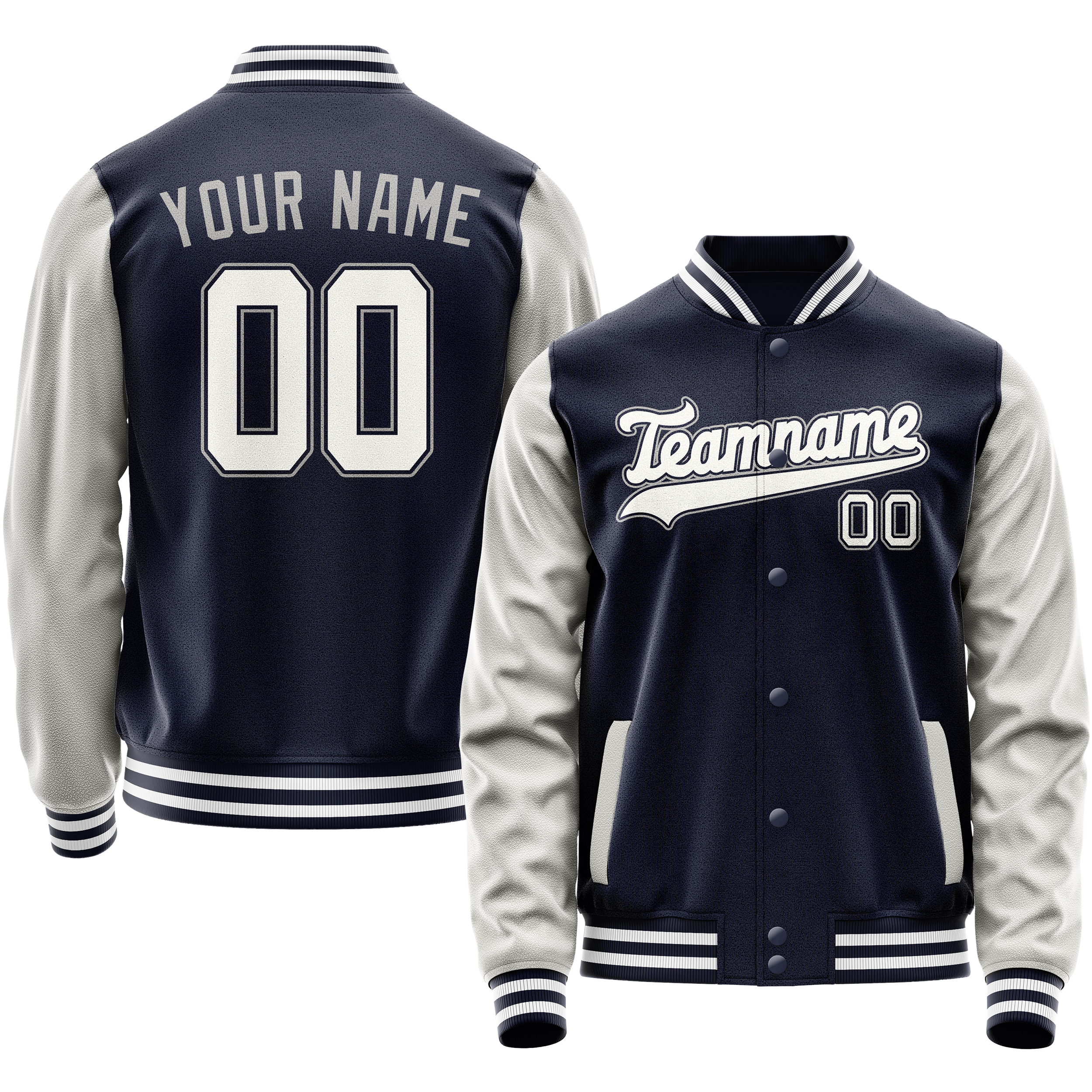 Custom Navy Gray Solid Color Varsity Letterman Jacket JA02240617KZ293