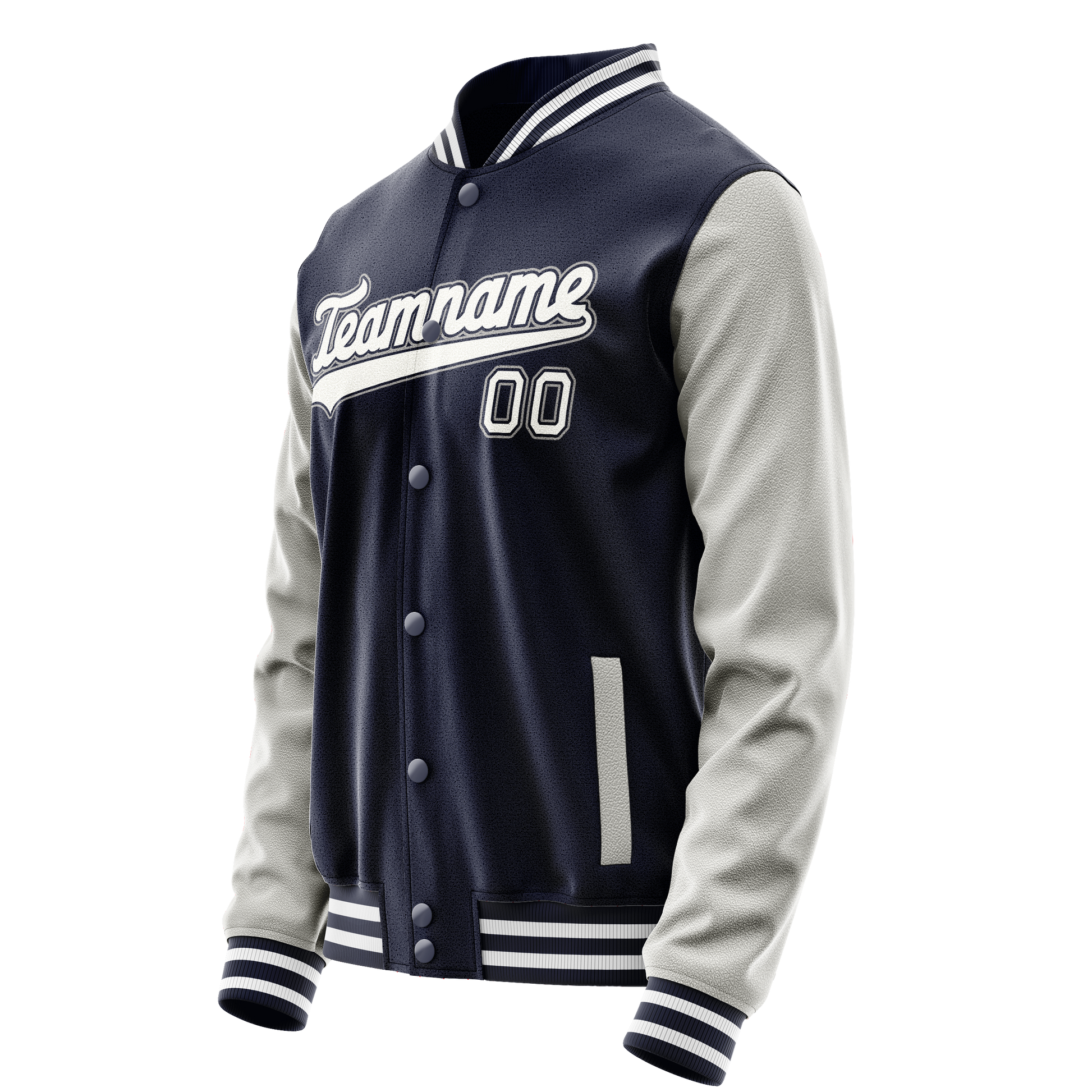 Custom Navy Gray Solid Color Varsity Letterman Jacket JA02240617KZ293