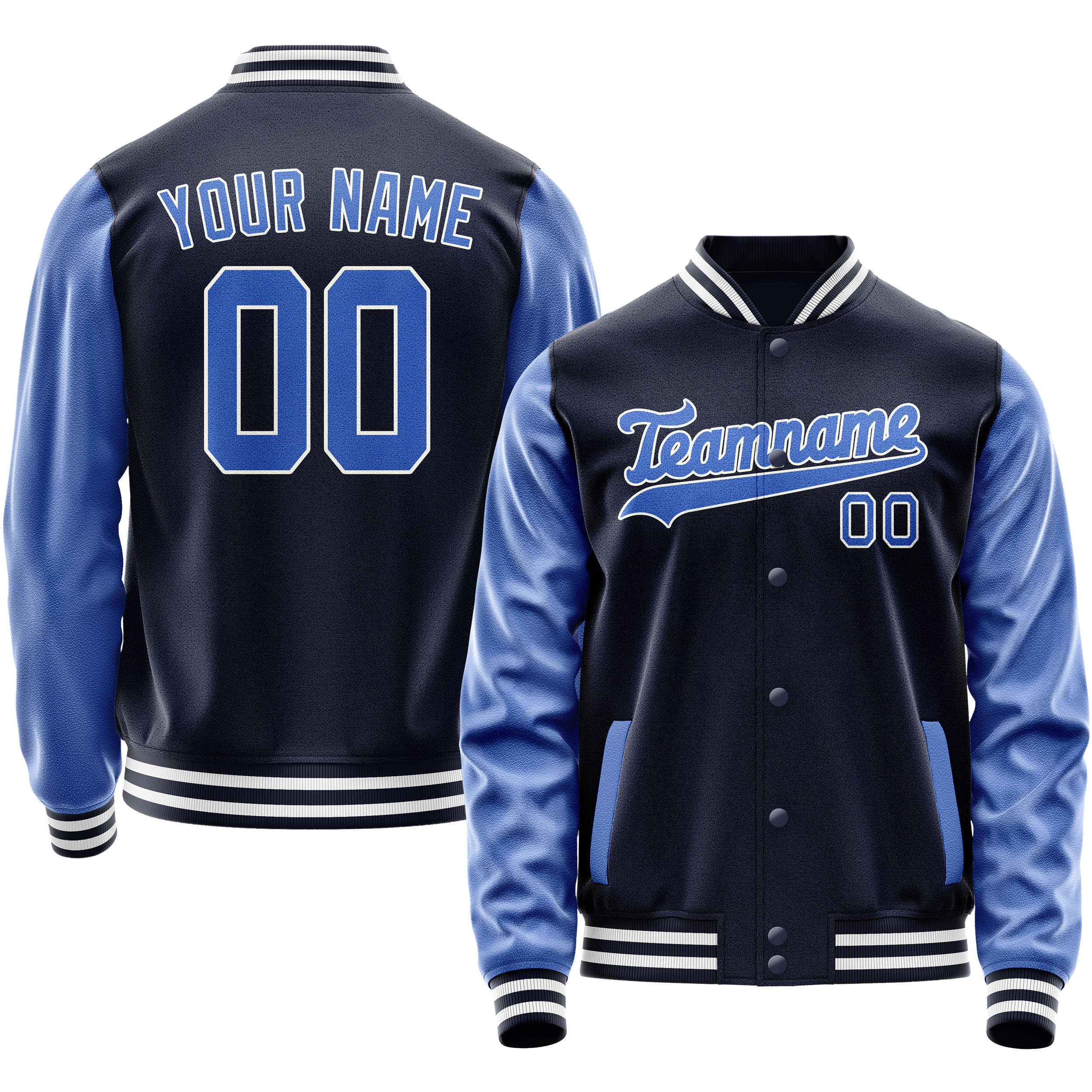 Custom Navy Royal Solid Color Varsity Letterman Jacket JA02240617KZ274