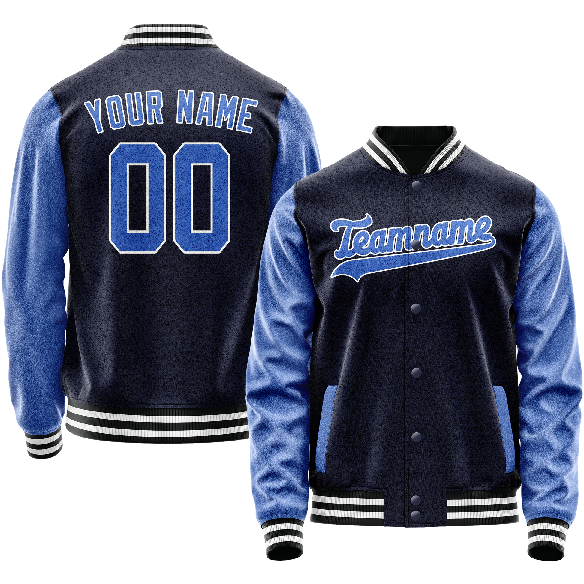Custom Navy Royal Solid Color Varsity Letterman Jacket JA02240617KZ276