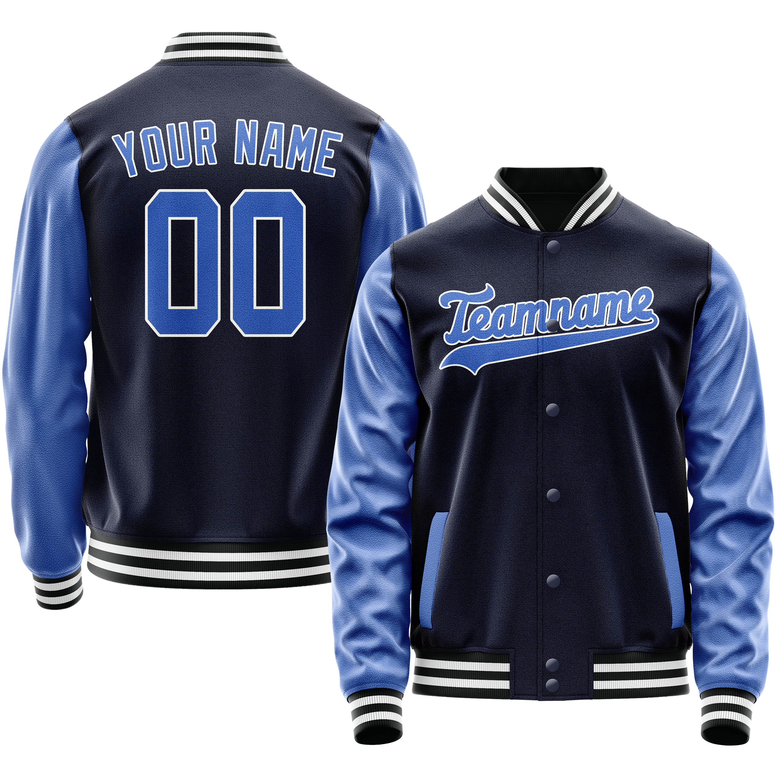 Custom Navy Royal Solid Color Varsity Letterman Jacket JA02240617KZ276