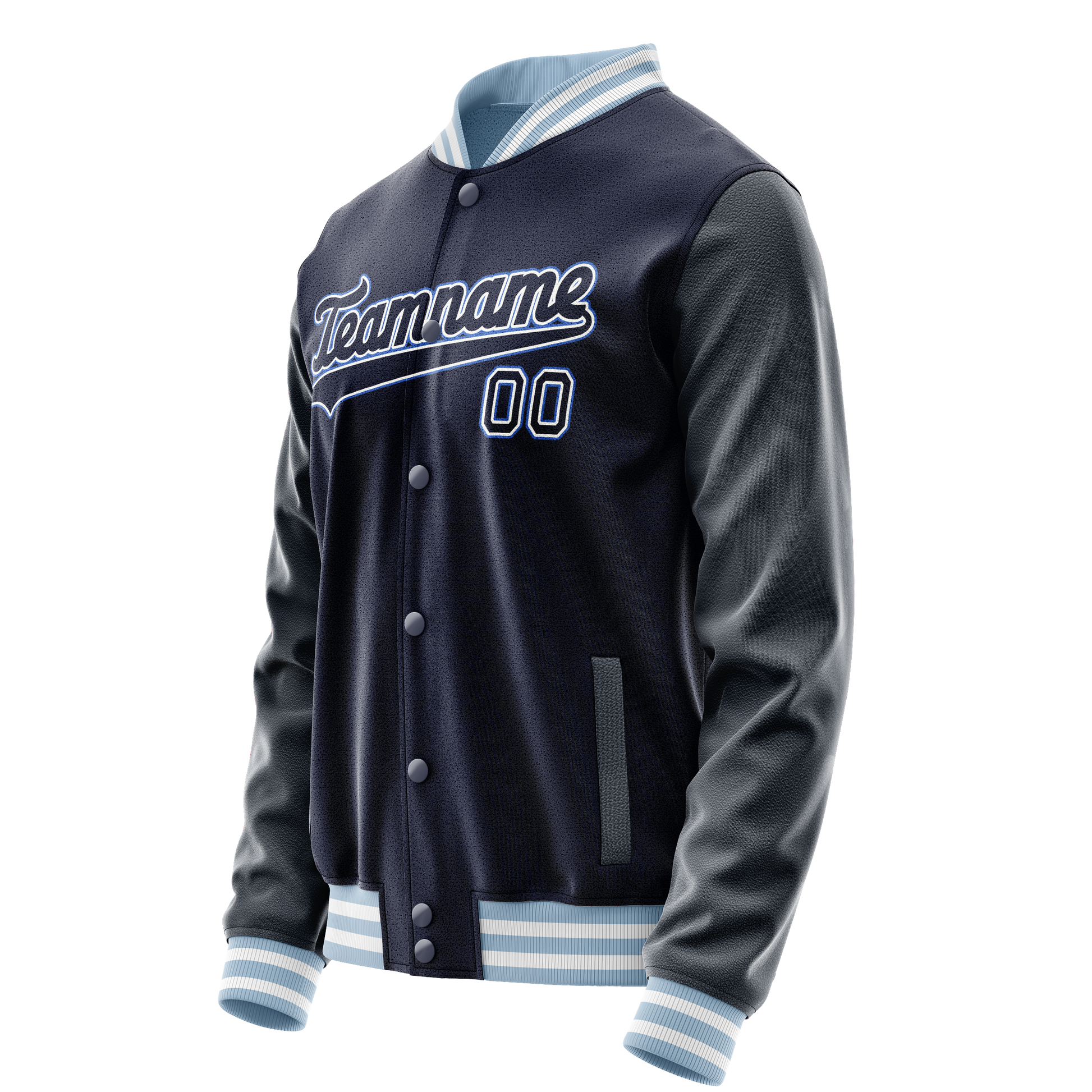 Custom Navy White Solid Color Varsity Letterman Jacket JA02240617KZ279