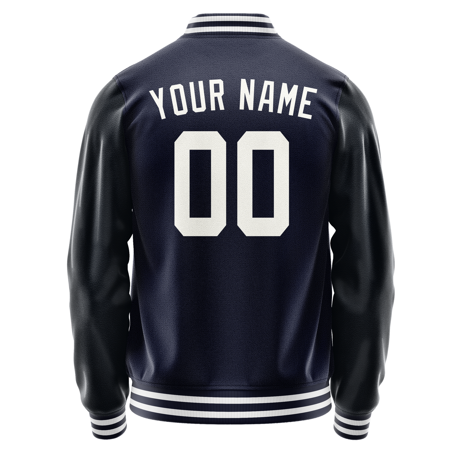 Custom Navy White Solid Color Varsity Letterman Jacket JA02240617KZ291