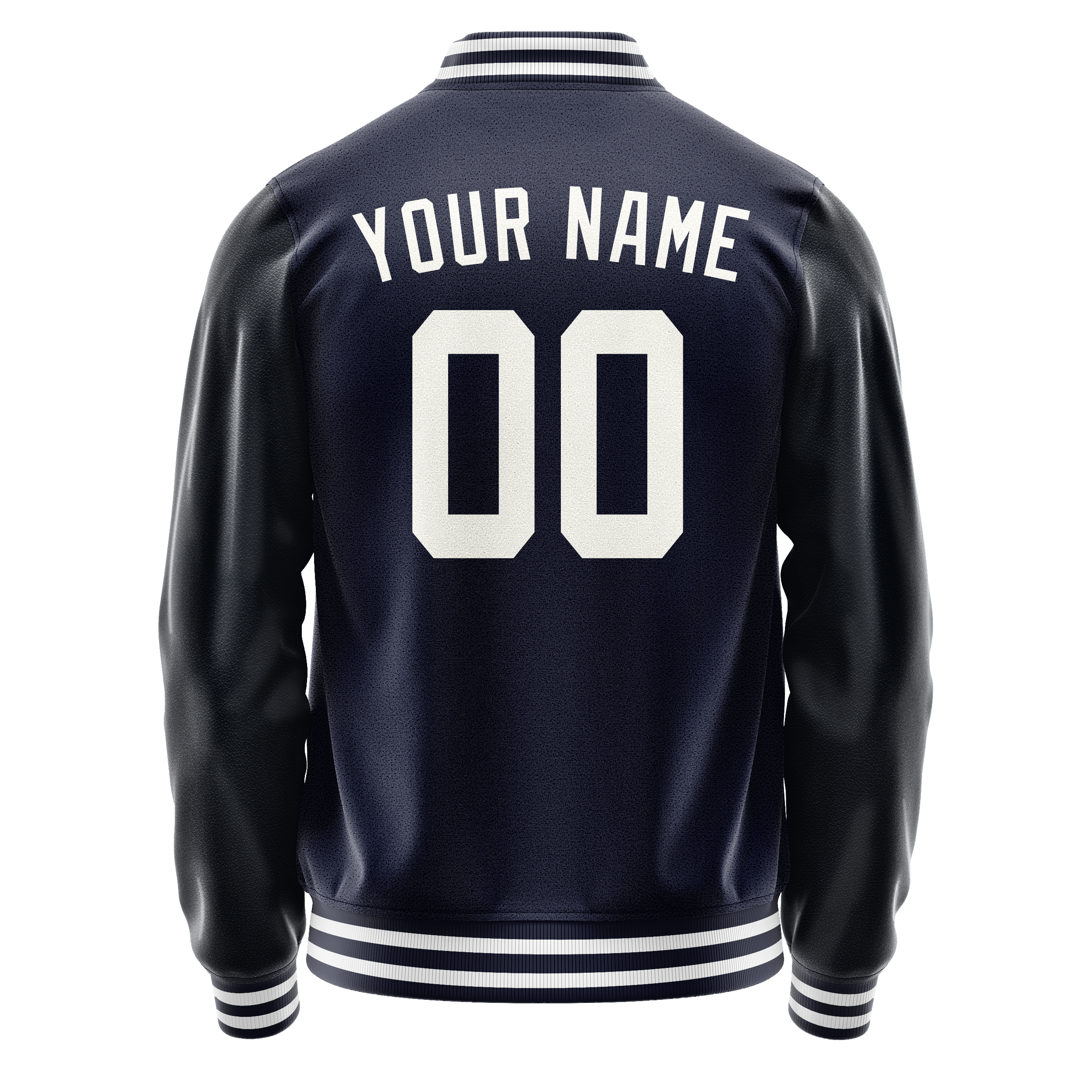 Custom Navy White Solid Color Varsity Letterman Jacket JA02240617KZ291