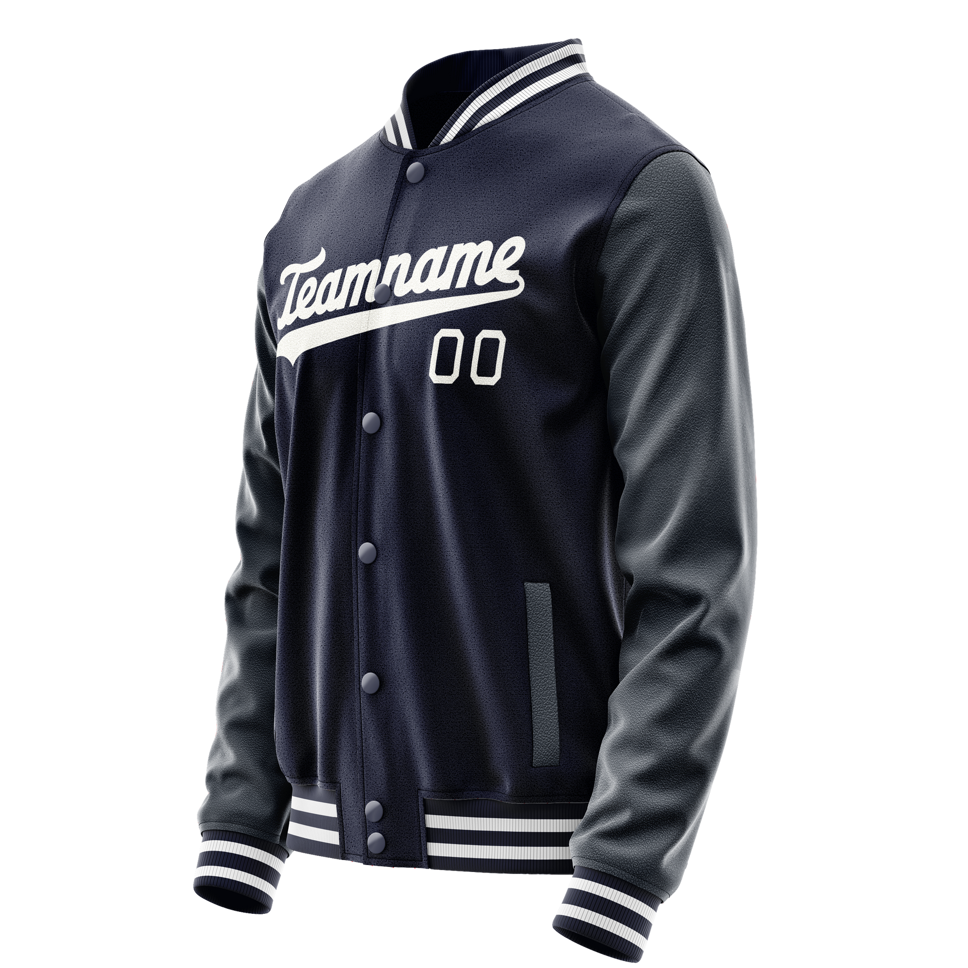 Custom Navy White Solid Color Varsity Letterman Jacket JA02240617KZ291
