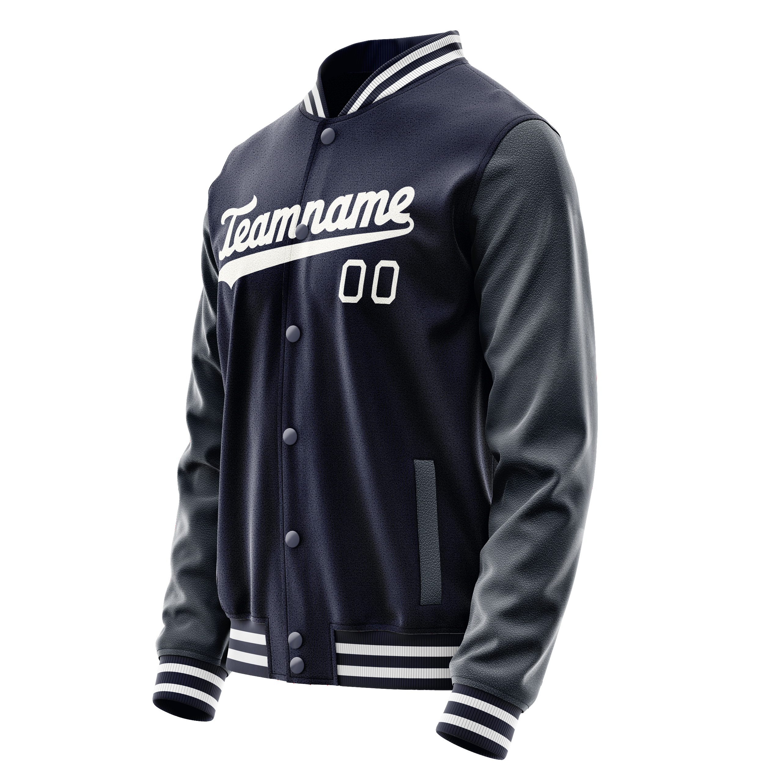Custom Navy White Solid Color Varsity Letterman Jacket JA02240617KZ291