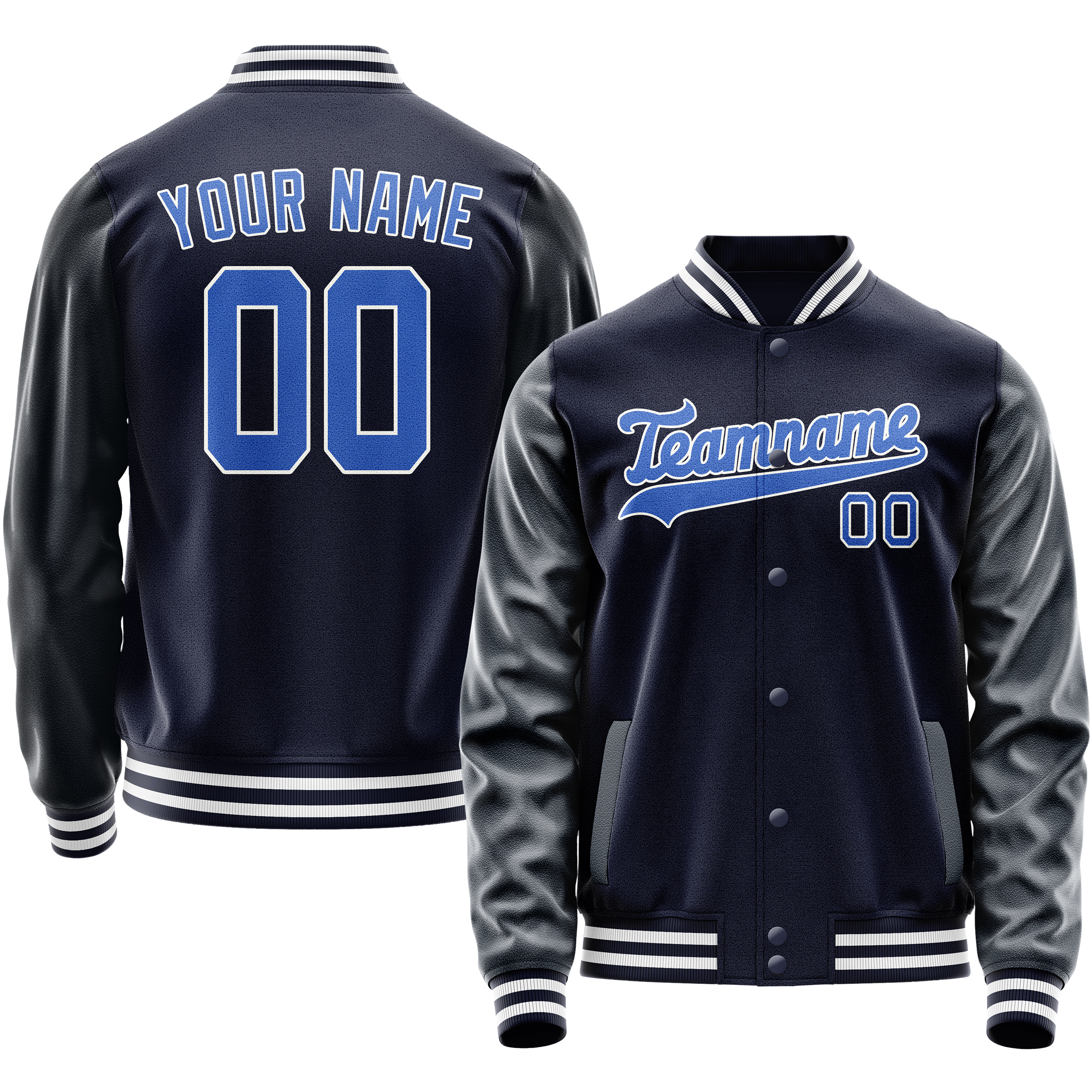 Custom Navy Royal Solid Color Varsity Letterman Jacket JA02240617KZ296