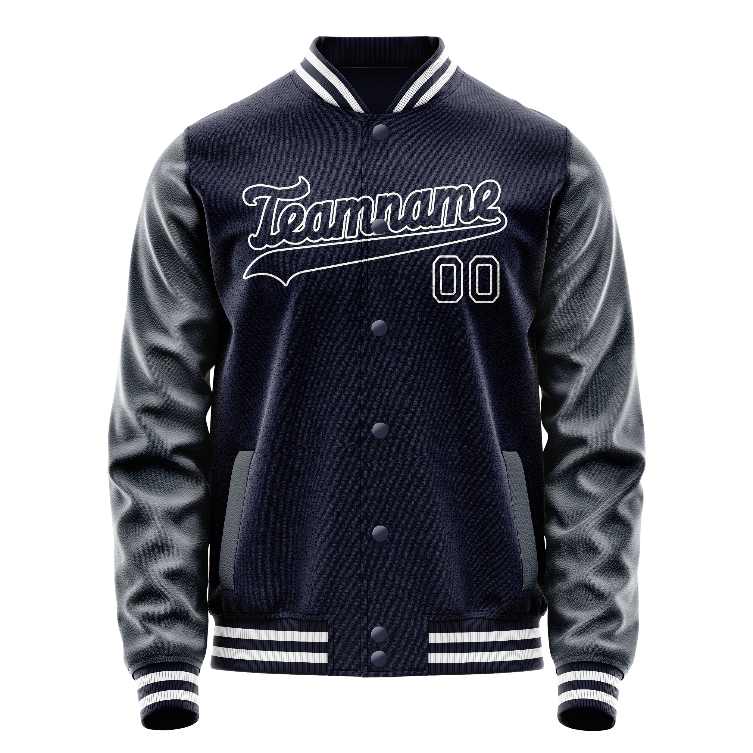Custom Navy White Solid Color Varsity Letterman Jacket JA02240617KZ273