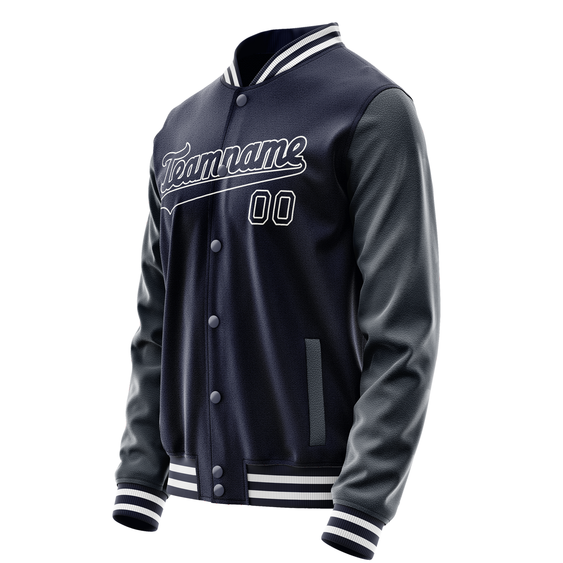 Custom Navy White Solid Color Varsity Letterman Jacket JA02240617KZ273