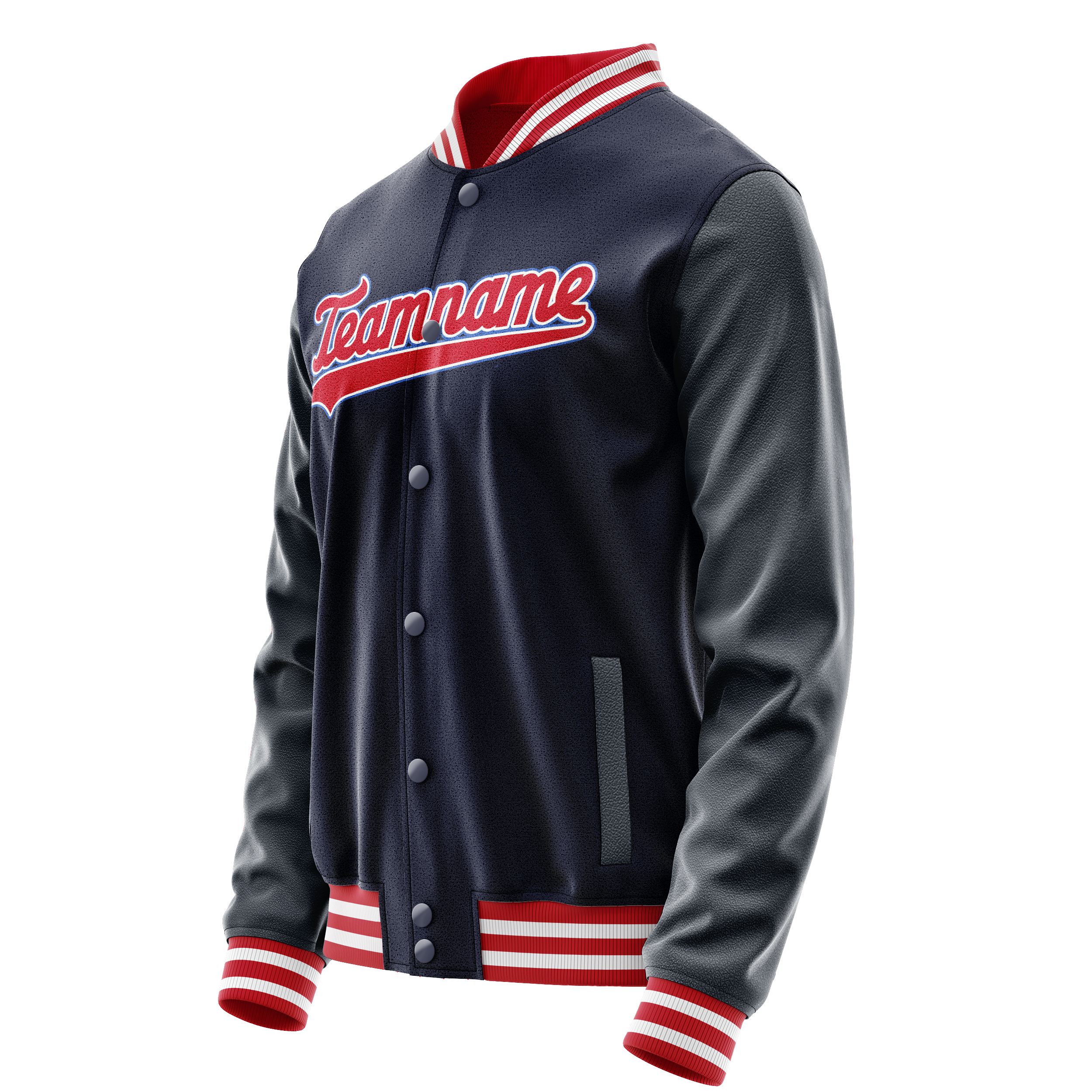 Custom Navy Red Solid Color Varsity Letterman Jacket JA02240617KZ280