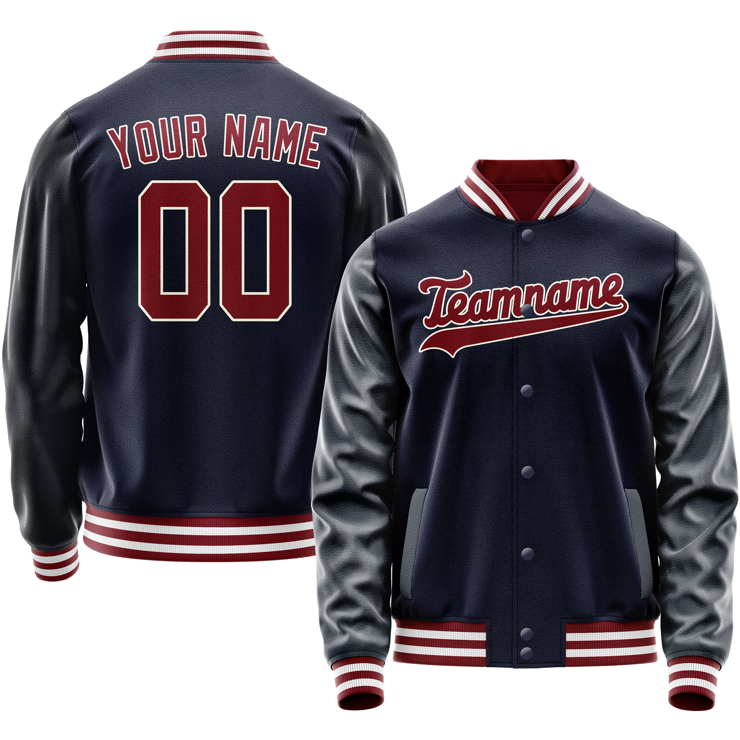 Custom Navy Crimson Solid Color Varsity Letterman Jacket JA02240617KZ267