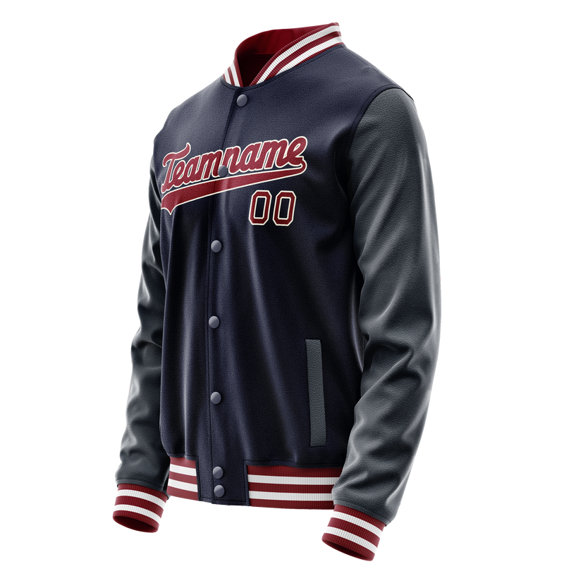Custom Navy Crimson Solid Color Varsity Letterman Jacket JA02240617KZ267