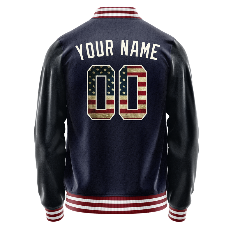 Custom Navy Cream Vintage Usa Flag Varsity Letterman Jacket JA02240617KZ278