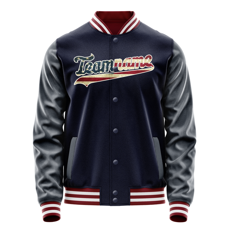 Custom Navy Cream Vintage Usa Flag Varsity Letterman Jacket JA02240617KZ278