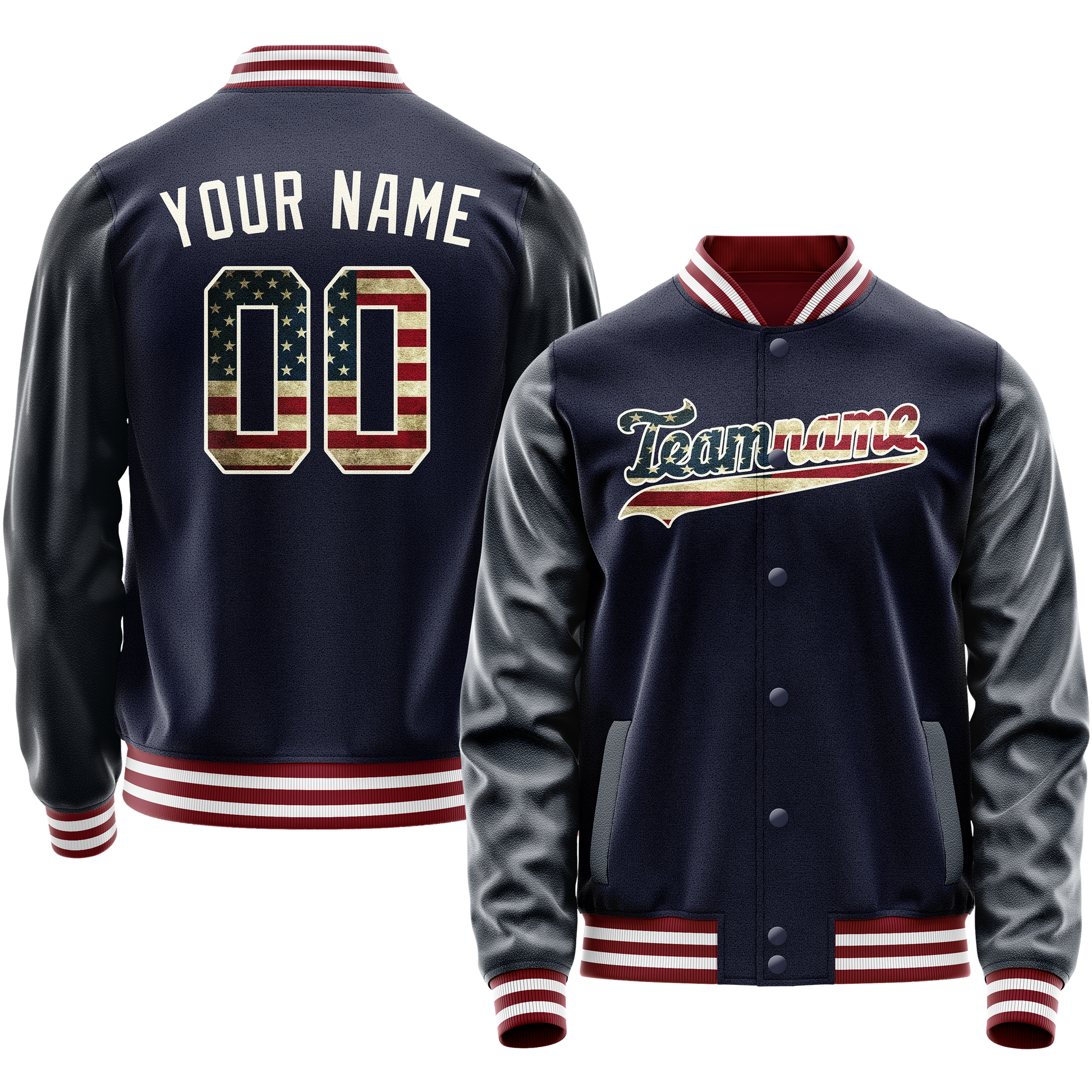 Custom Navy Cream Vintage Usa Flag Varsity Letterman Jacket JA02240617KZ278