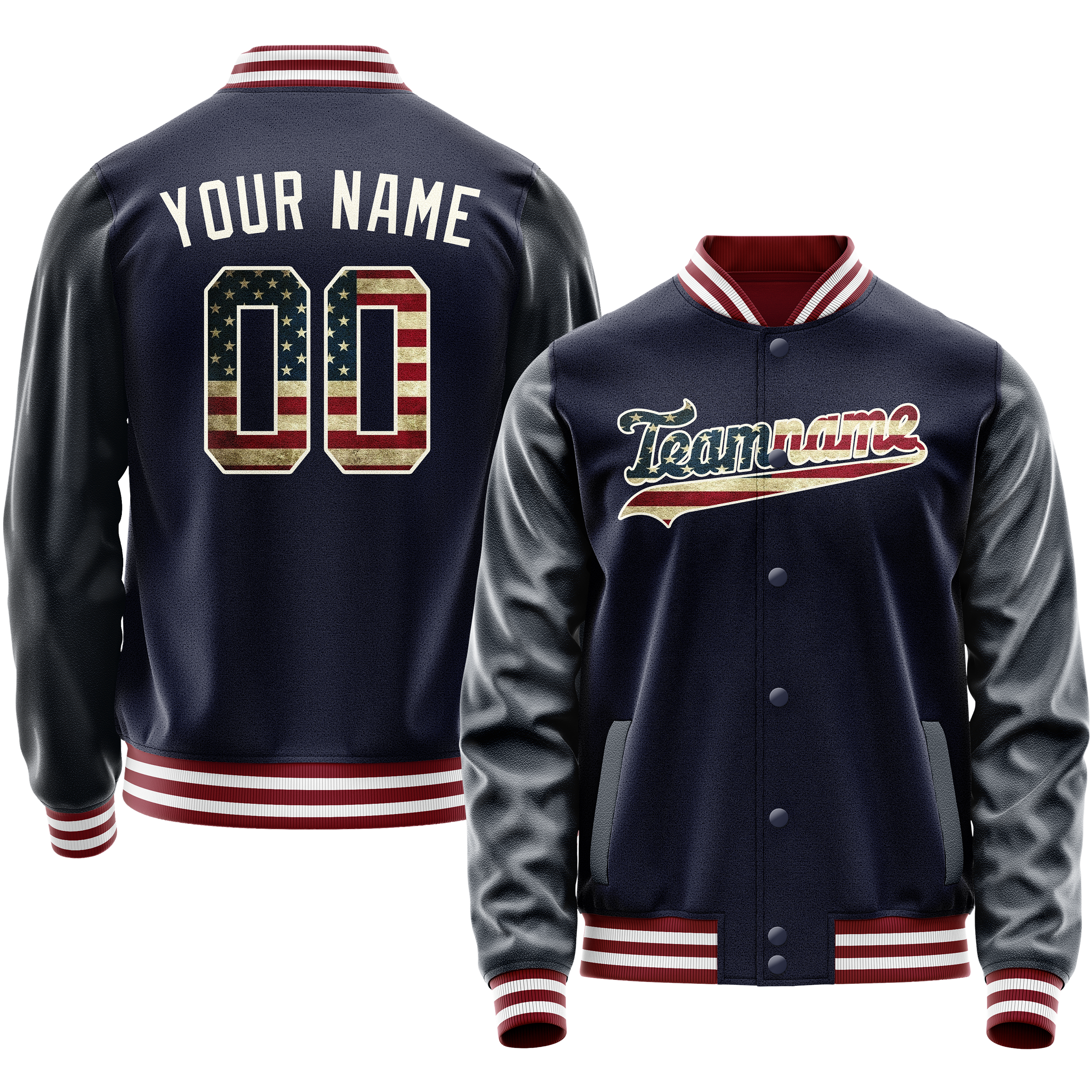 Custom Navy Cream Vintage Usa Flag Varsity Letterman Jacket JA02240617KZ278