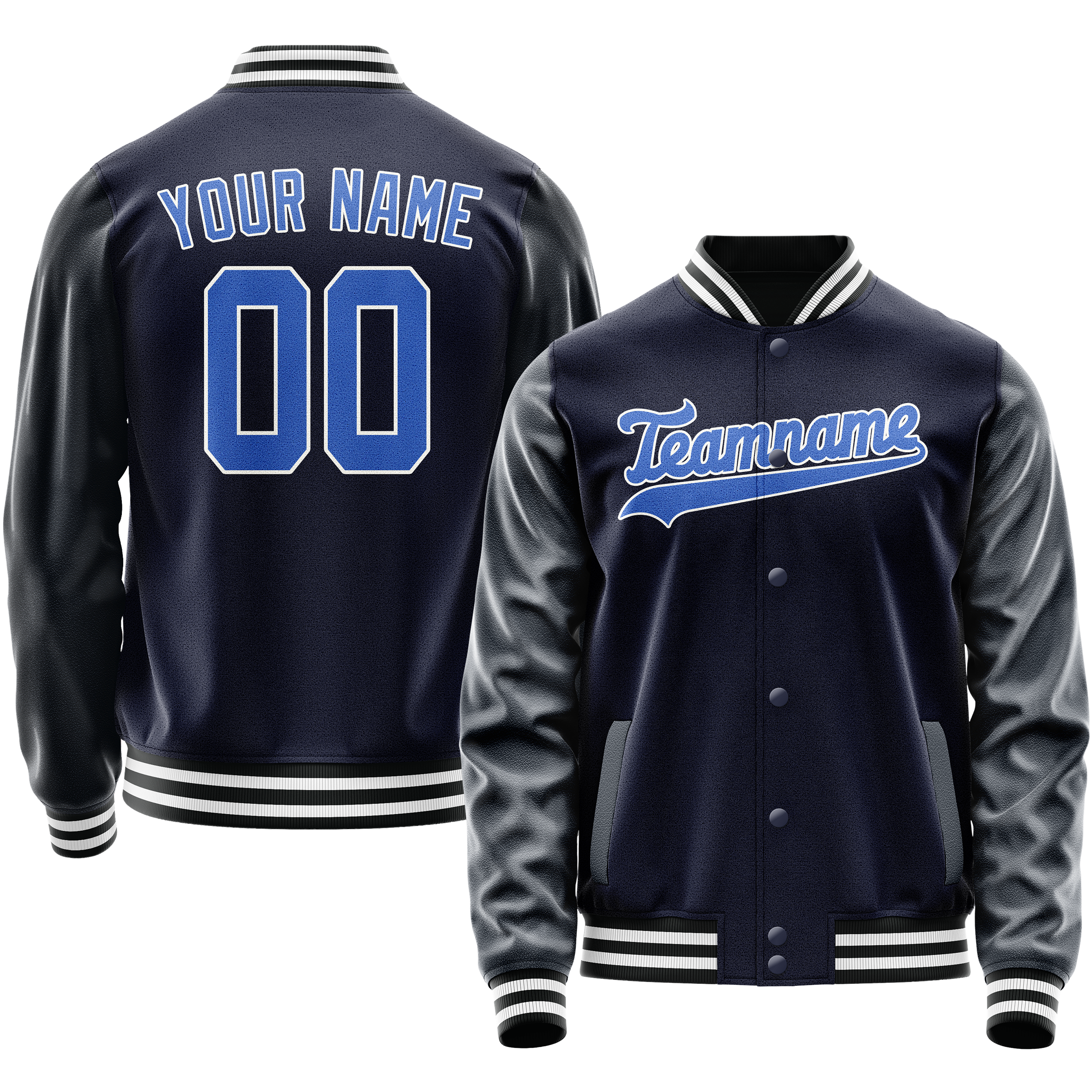 Custom Navy Royal Solid Color Varsity Letterman Jacket JA02240617KZ290