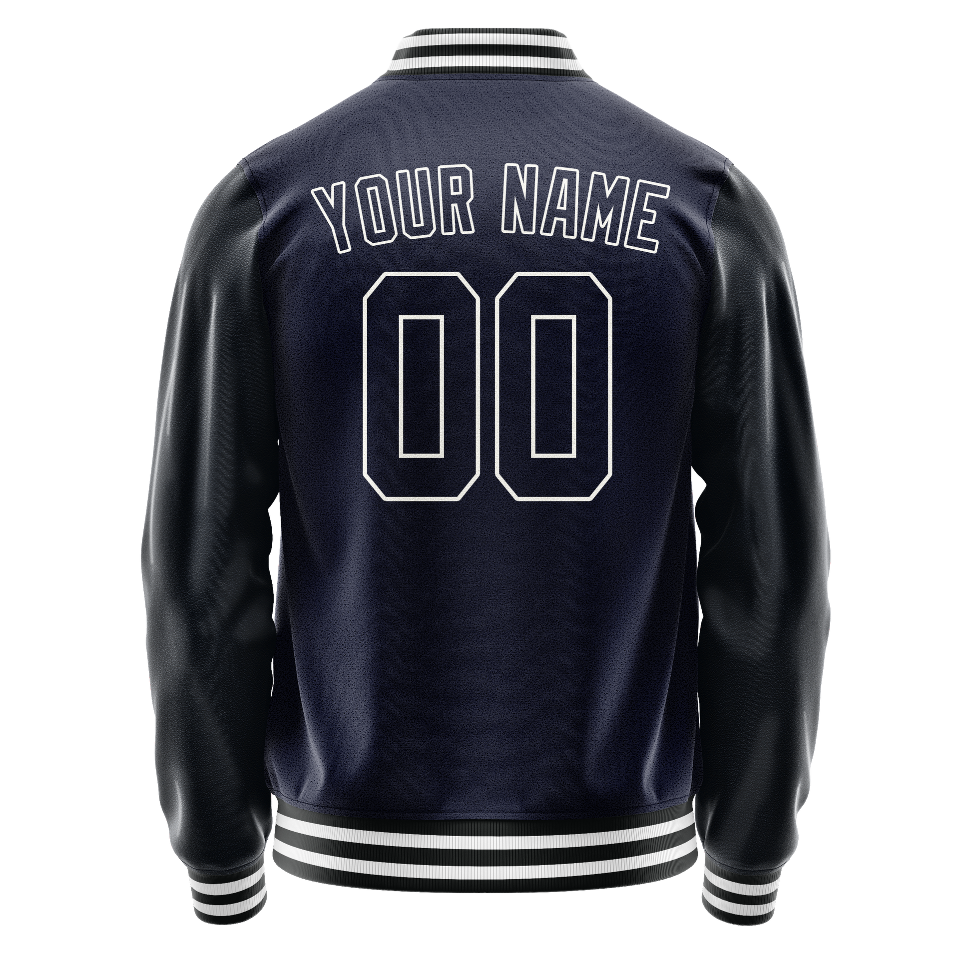 Custom Navy White Solid Color Varsity Letterman Jacket JA02240617KZ283