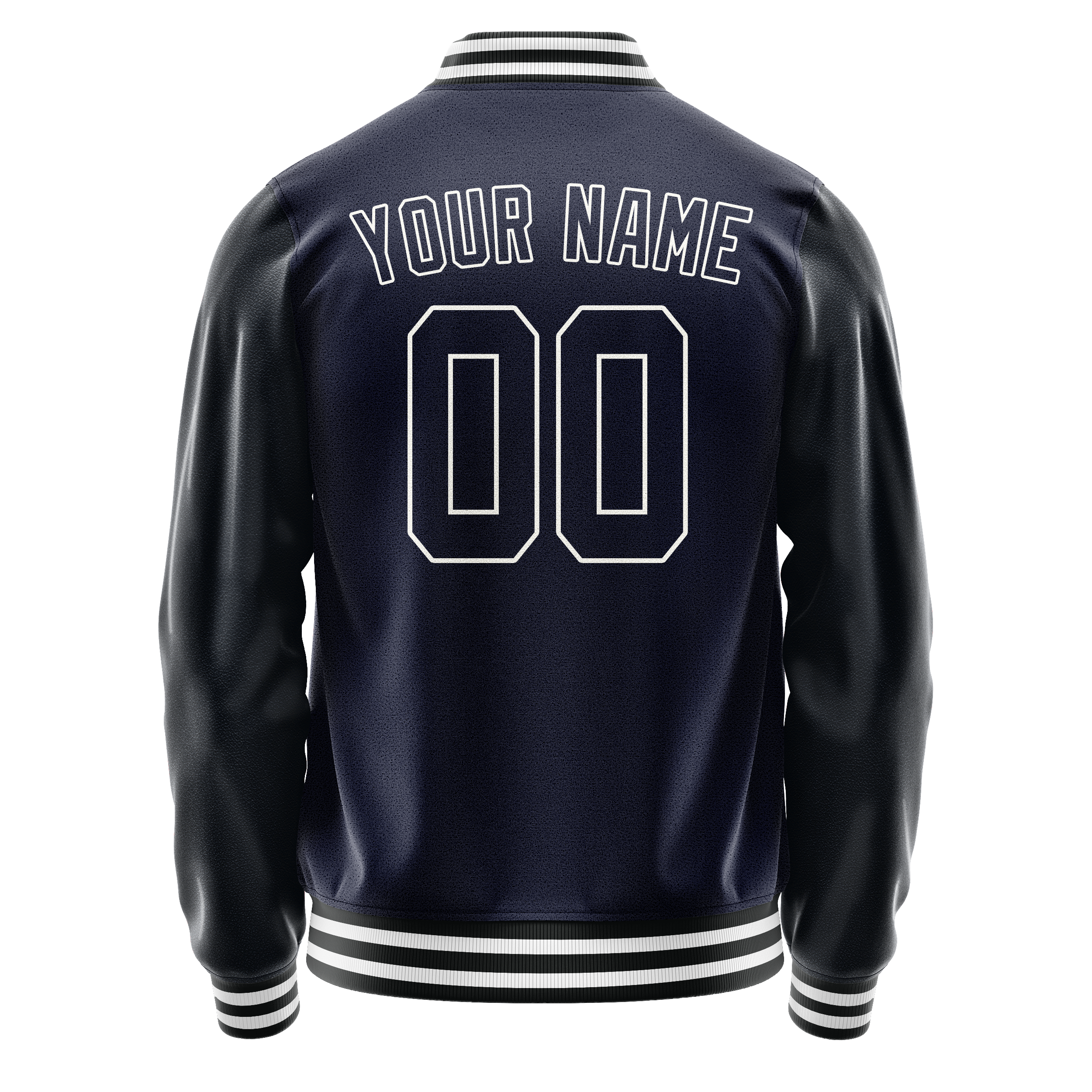 Custom Navy White Solid Color Varsity Letterman Jacket JA02240617KZ283