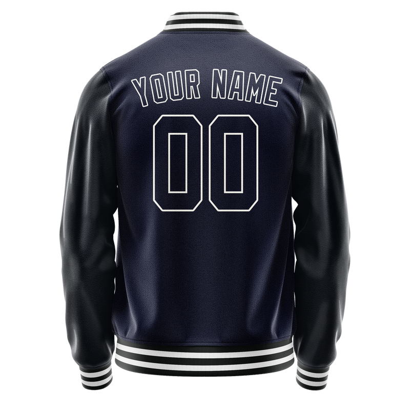 Custom Navy White Solid Color Varsity Letterman Jacket JA02240617KZ283