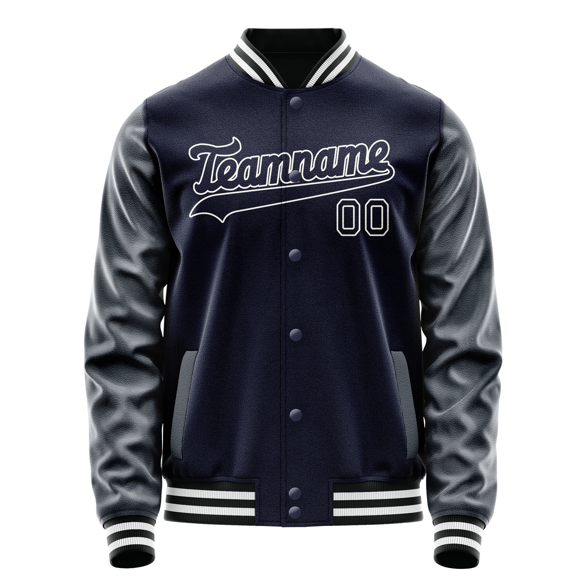 Custom Navy White Solid Color Varsity Letterman Jacket JA02240617KZ283