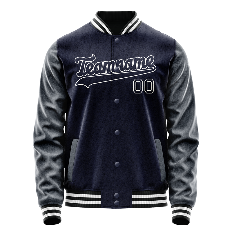 Custom Navy White Solid Color Varsity Letterman Jacket JA02240617KZ283