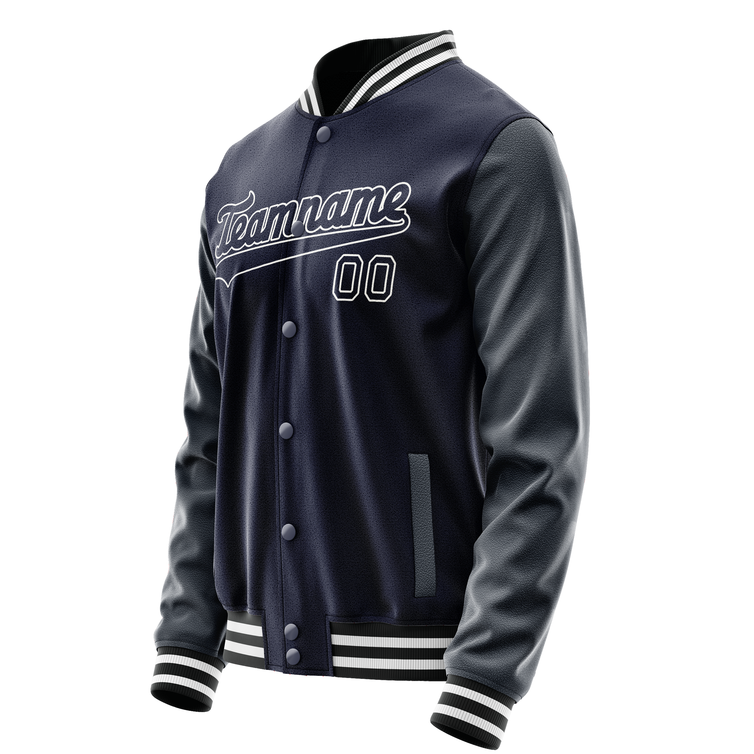 Custom Navy White Solid Color Varsity Letterman Jacket JA02240617KZ283