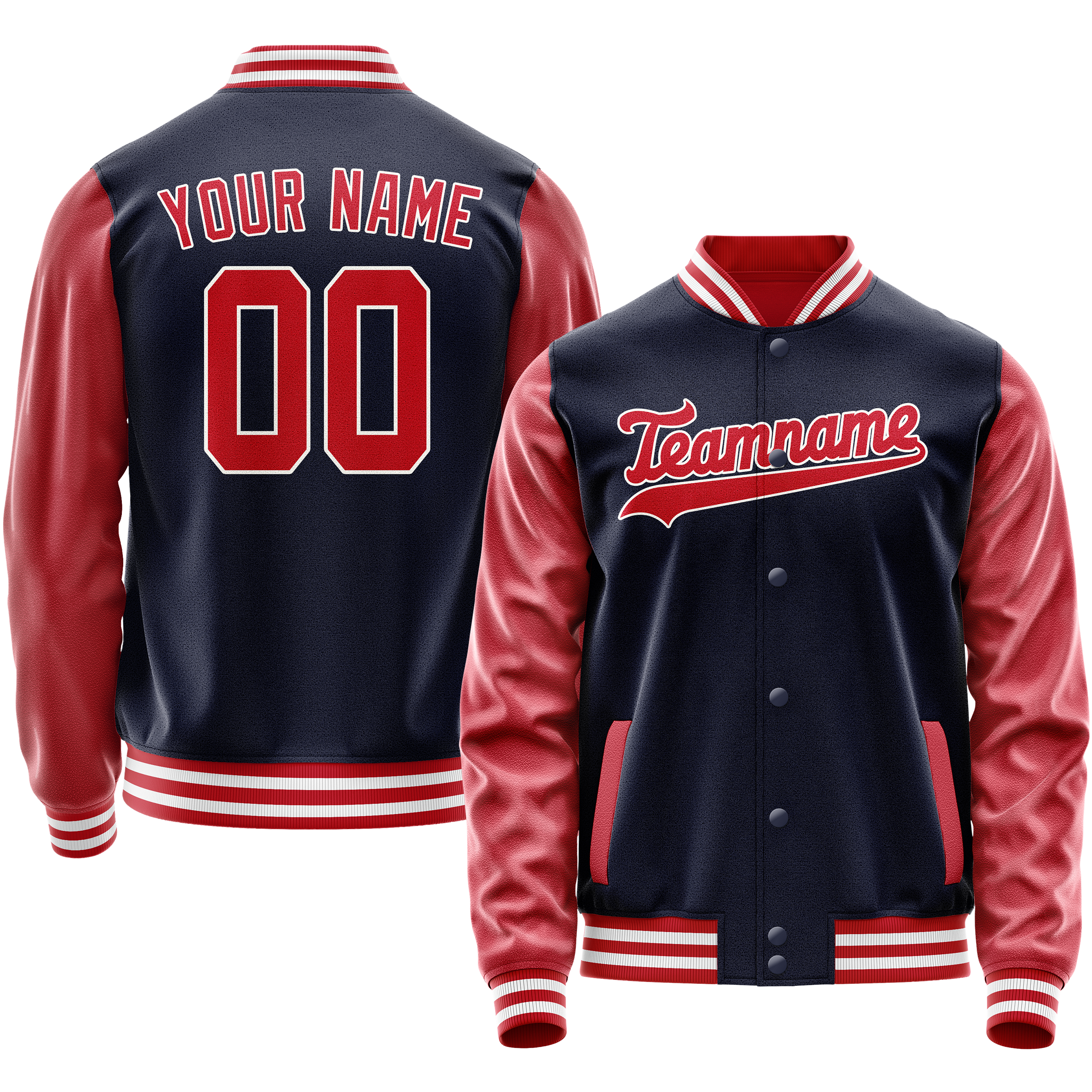Custom Navy Red Solid Color Varsity Letterman Jacket JA02240617KZ277