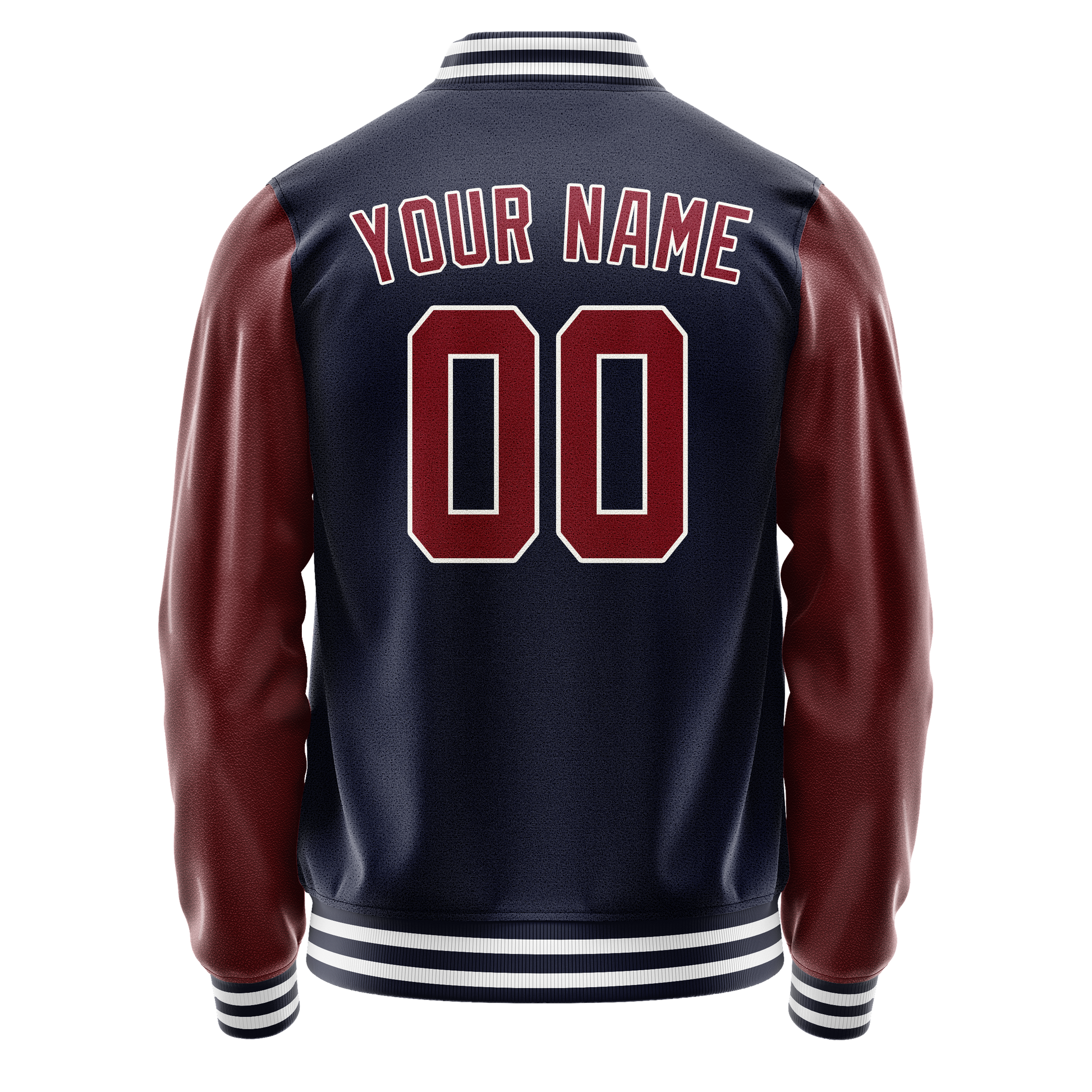 Custom Navy Crimson Solid Color Varsity Letterman Jacket JA02240617KZ297