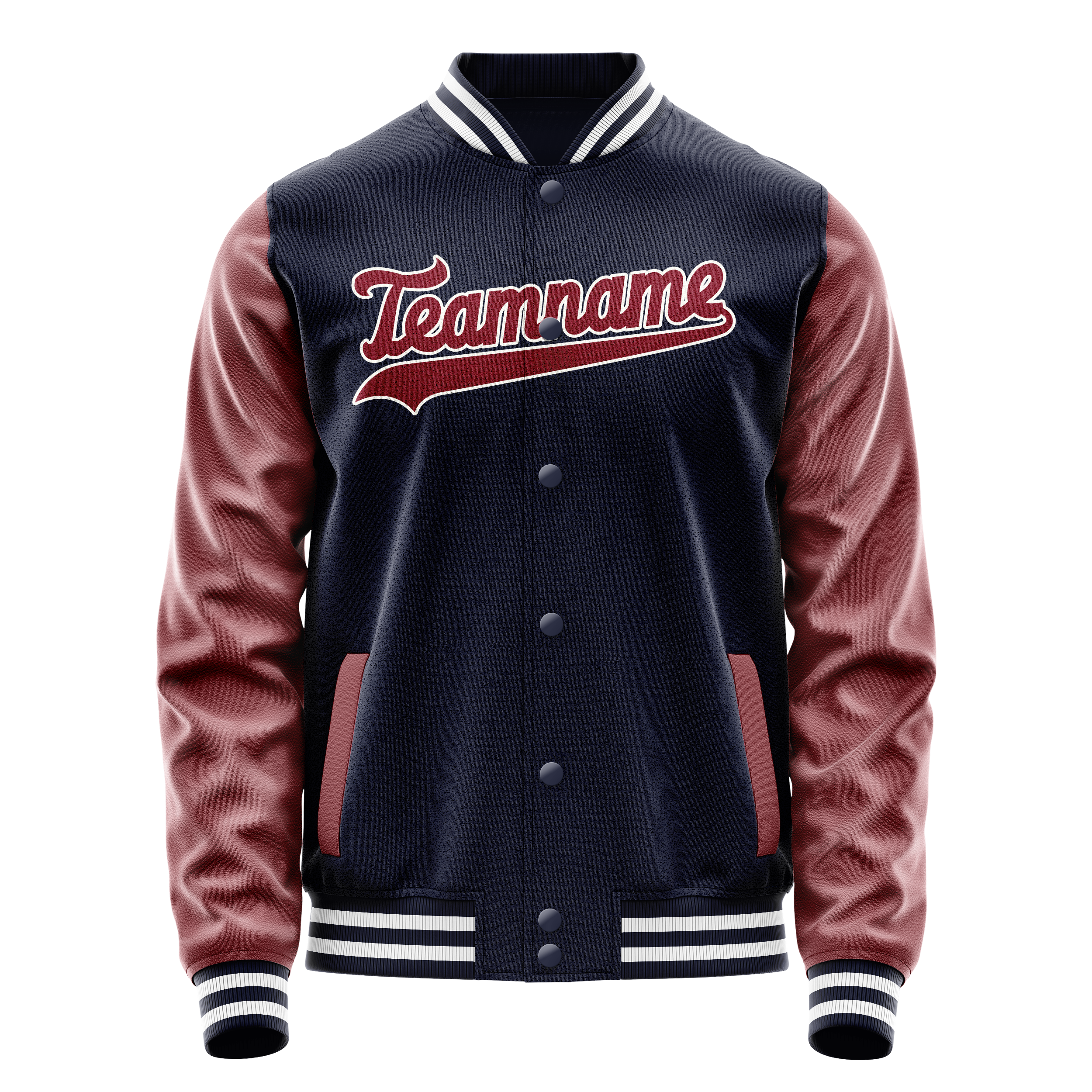 Custom Navy Crimson Solid Color Varsity Letterman Jacket JA02240617KZ297