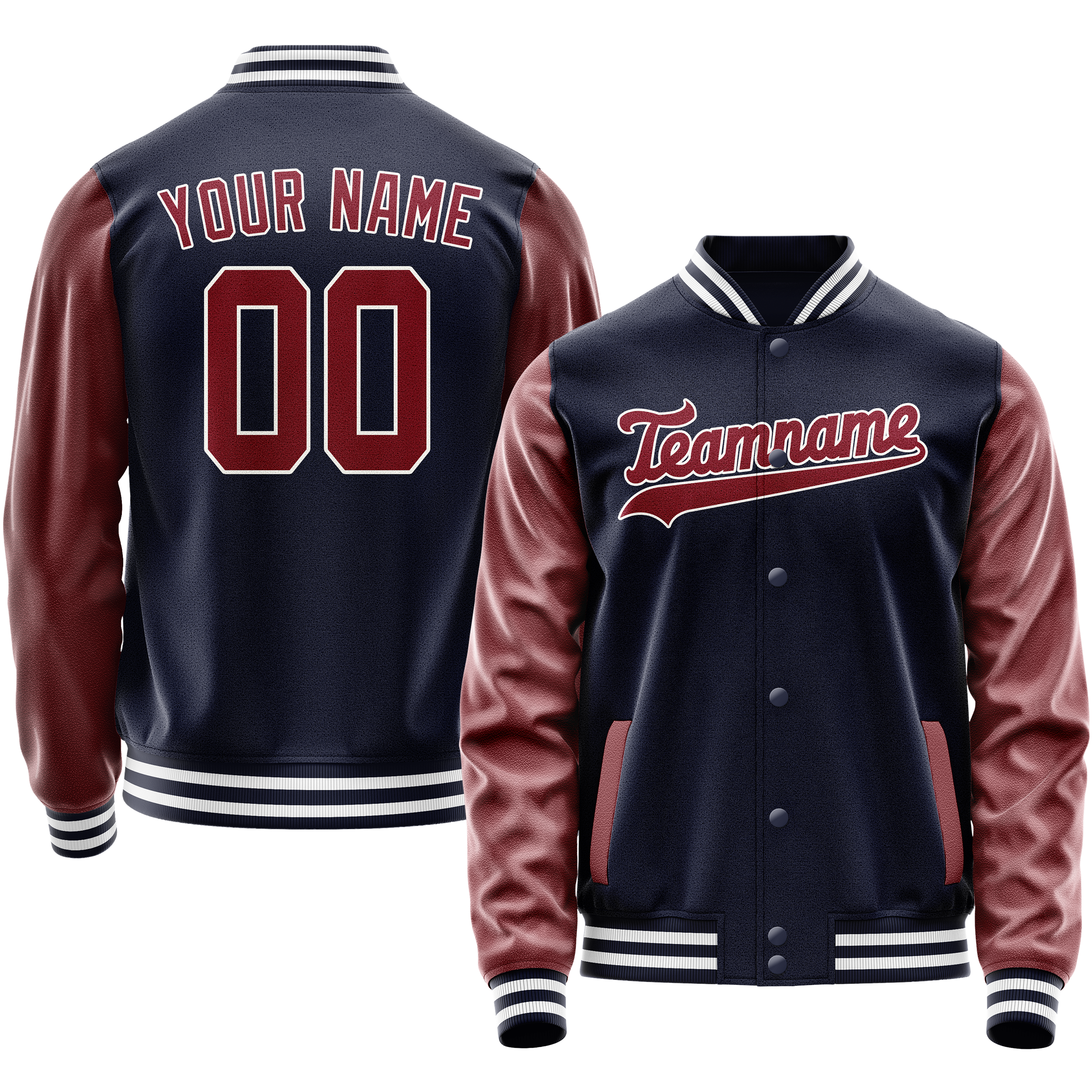 Custom Navy Crimson Solid Color Varsity Letterman Jacket JA02240617KZ297