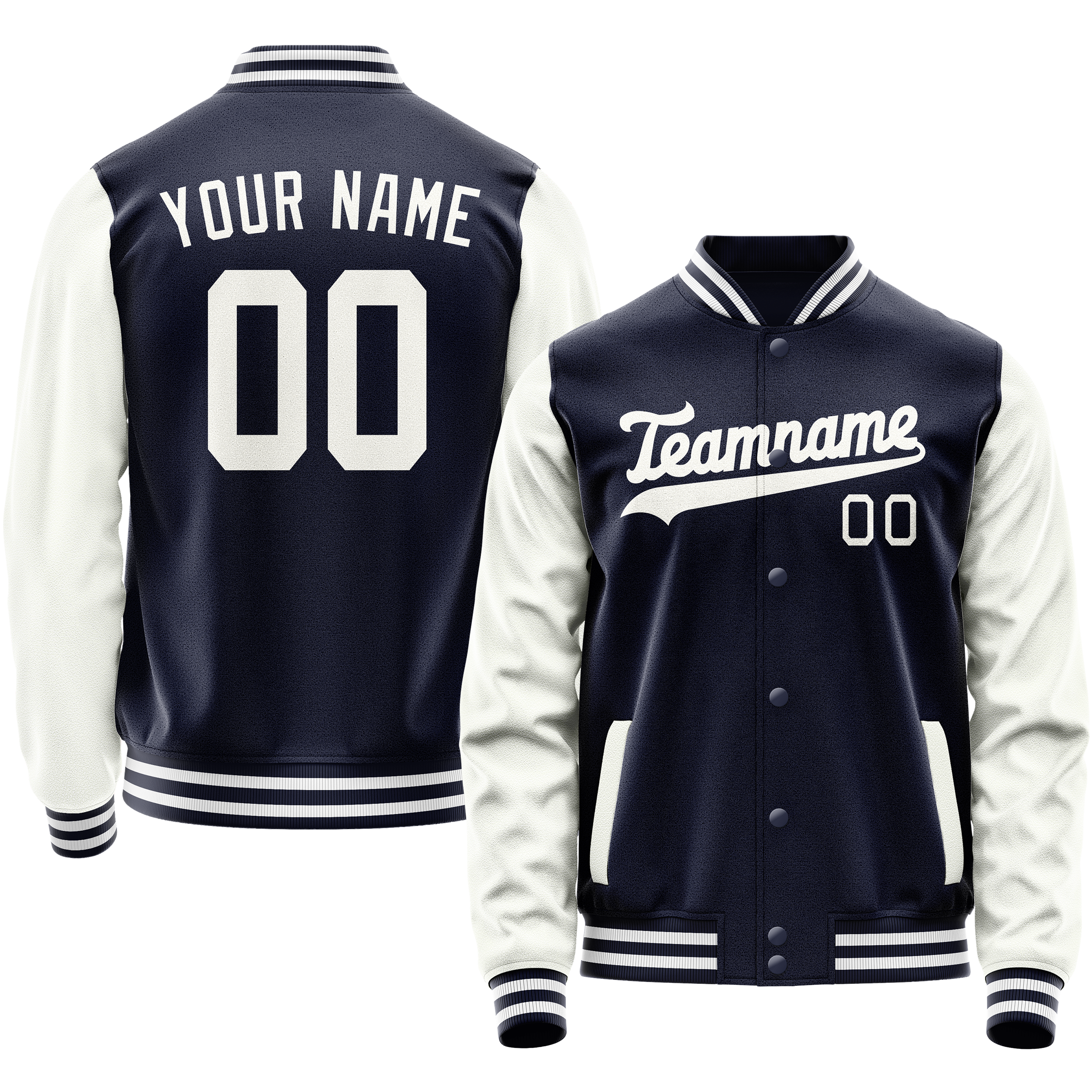 Custom Navy White Solid Color Varsity Letterman Jacket JA02240617KZ266