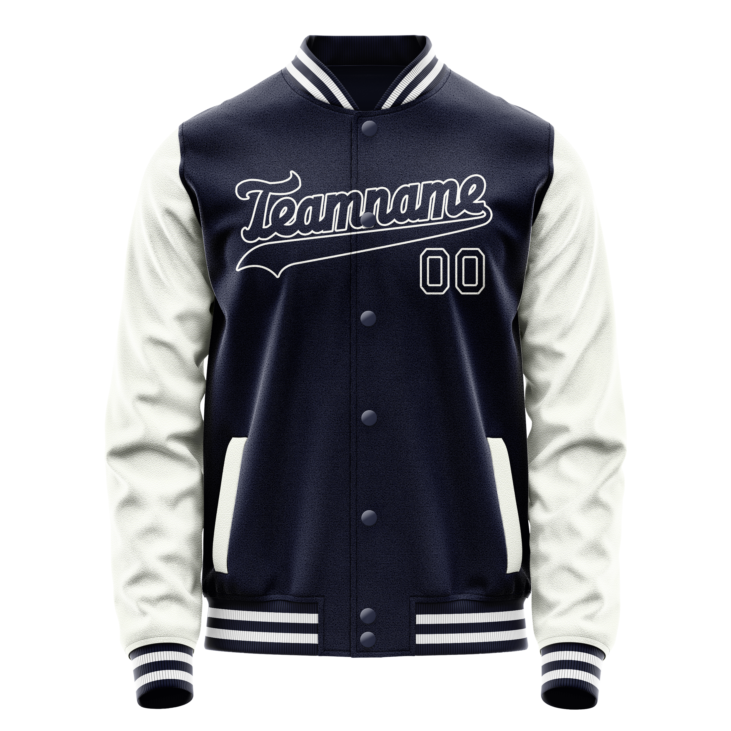 Custom Navy White Solid Color Varsity Letterman Jacket JA02240617KZ284