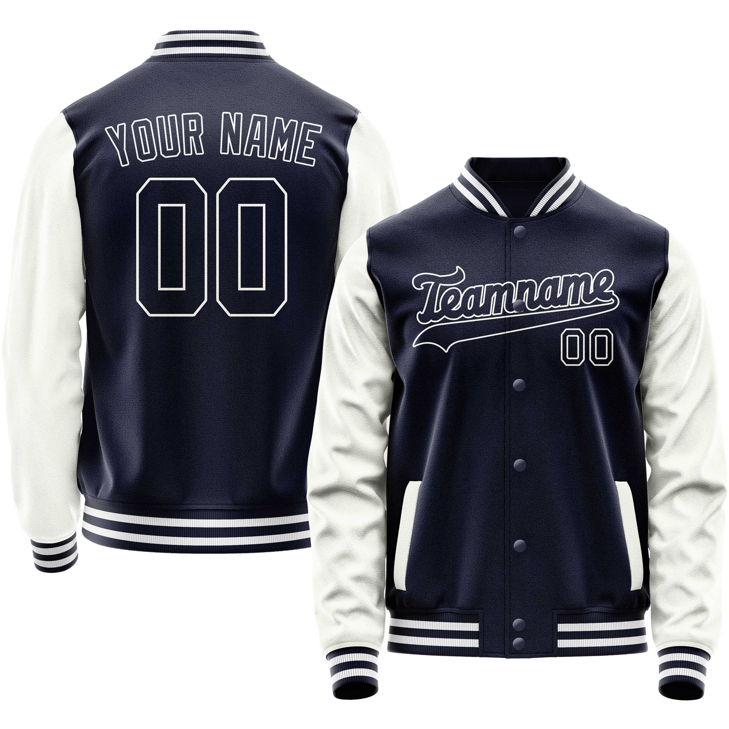 Custom Navy White Solid Color Varsity Letterman Jacket JA02240617KZ284