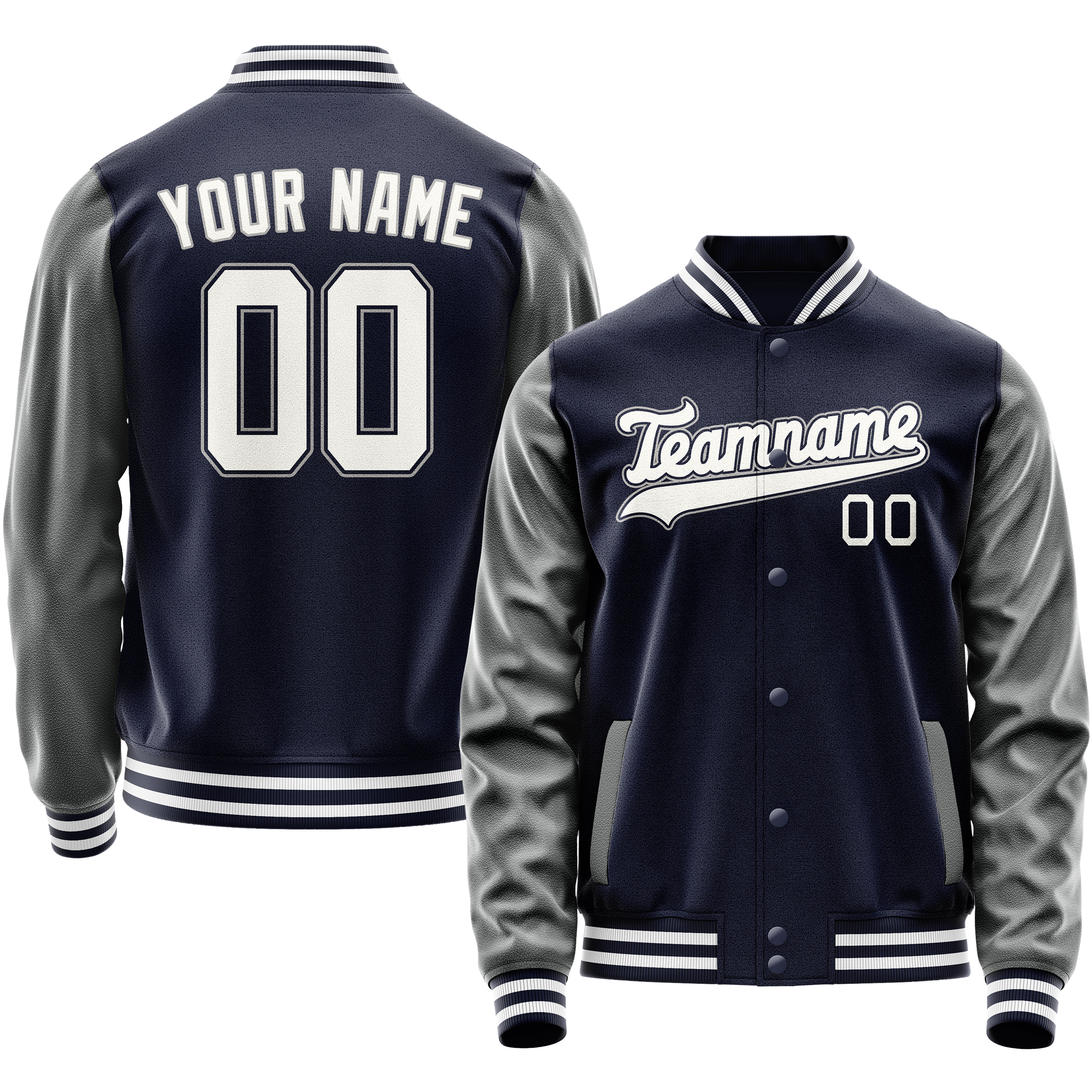 Custom Navy Gray Solid Color Varsity Letterman Jacket JA02240617KZ272