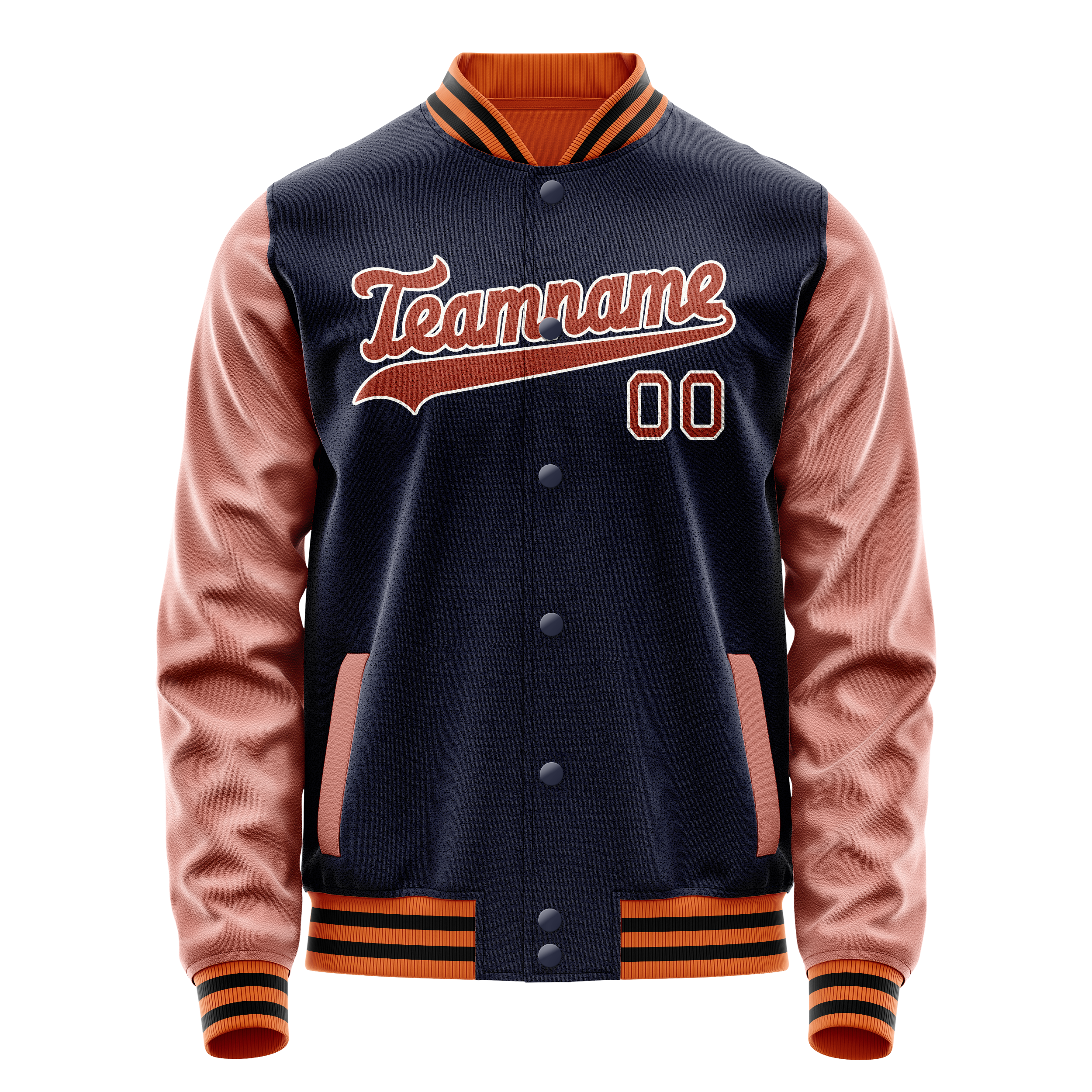 Custom Navy Brown Solid Color Varsity Letterman Jacket JA02240617KZ275