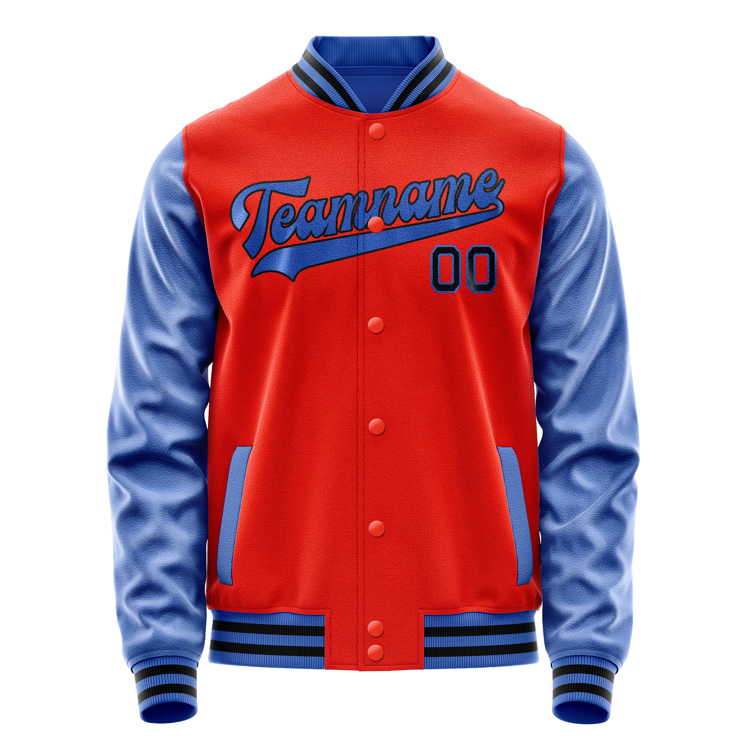 Custom Orange Light-Blue Solid Color Varsity Letterman Jacket JA02240617XE345