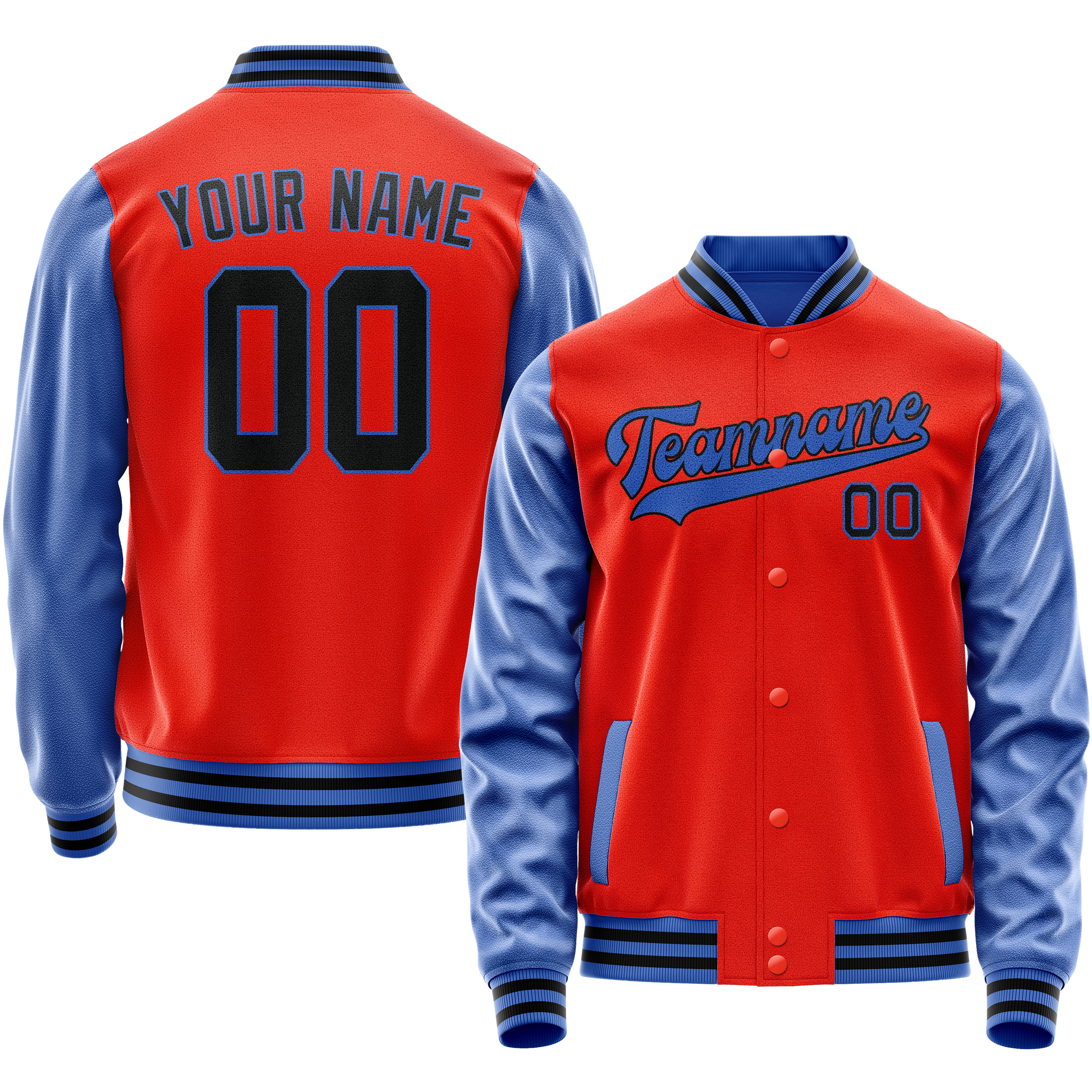 Custom Orange Light-Blue Solid Color Varsity Letterman Jacket JA02240617XE345