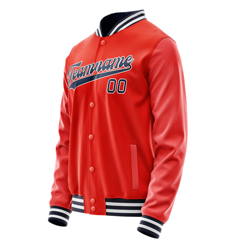 Custom Orange Navy Solid Color Varsity Letterman Jacket JA02240617XE328