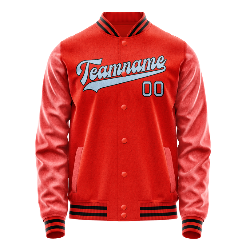 Custom Orange Light-Blue Solid Color Varsity Letterman Jacket JA02240617XE334