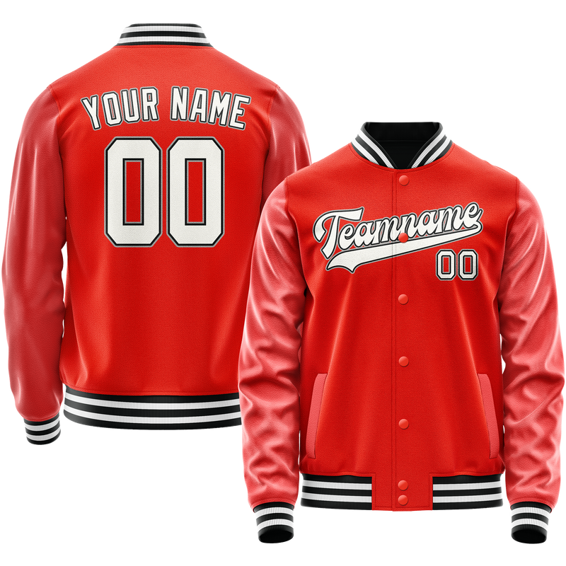 Custom Orange White Solid Color Varsity Letterman Jacket JA02240617XE346