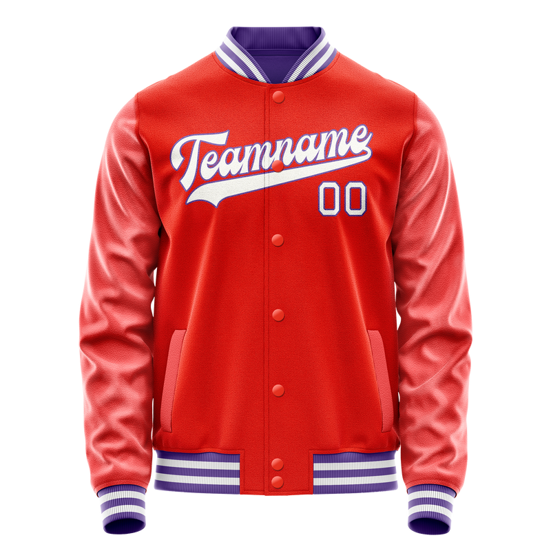Custom Orange White Solid Color Varsity Letterman Jacket JA02240617XE344