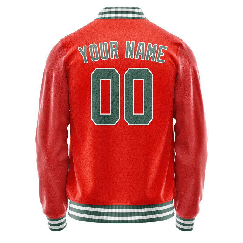 Custom Orange Teal Solid Color Varsity Letterman Jacket JA02240617XE331