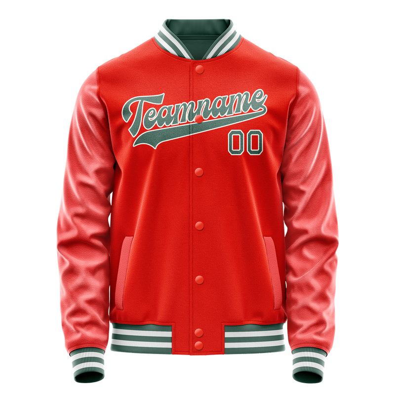 Custom Orange Teal Solid Color Varsity Letterman Jacket JA02240617XE331