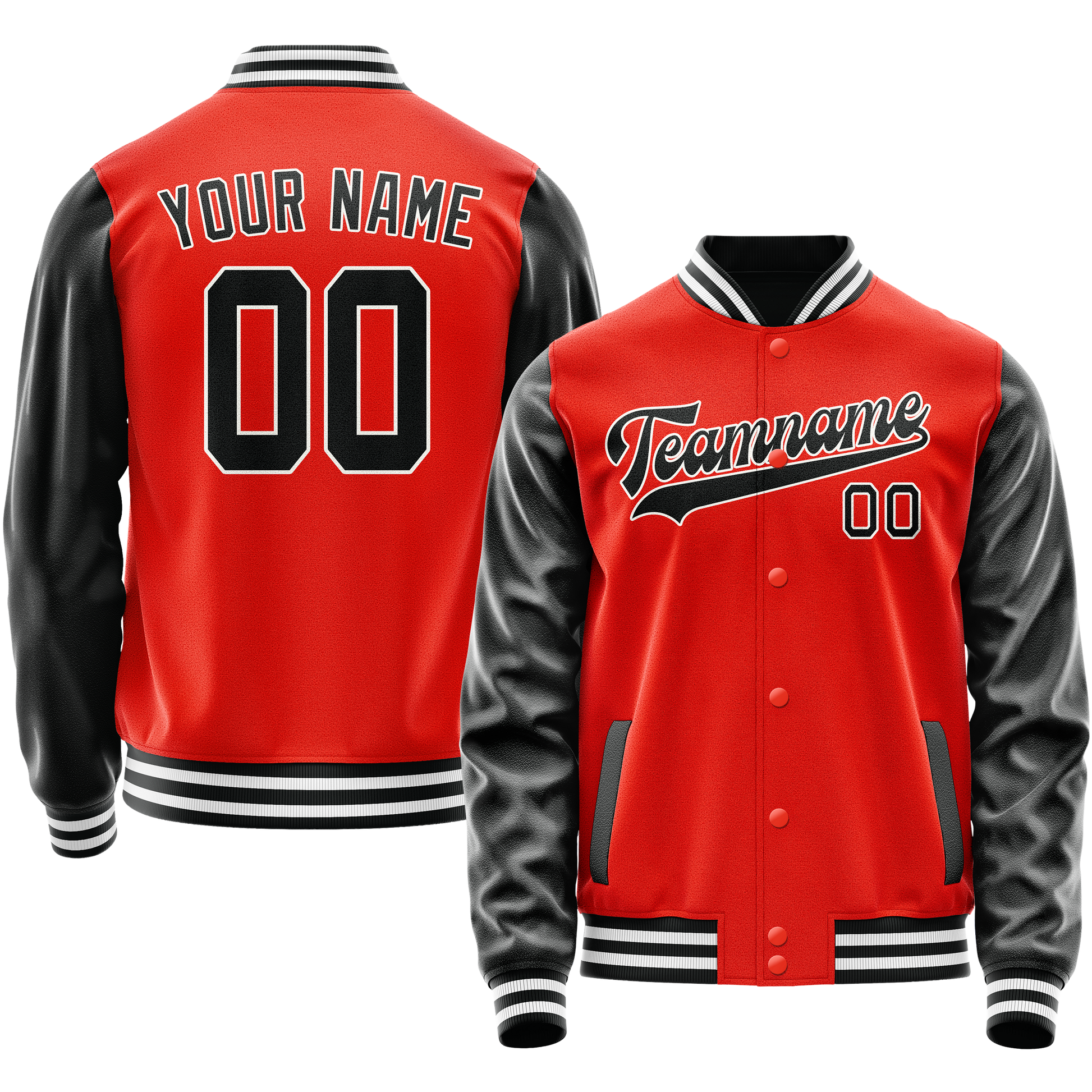 Custom Orange Black Solid Color Varsity Letterman Jacket JA02240617XE351