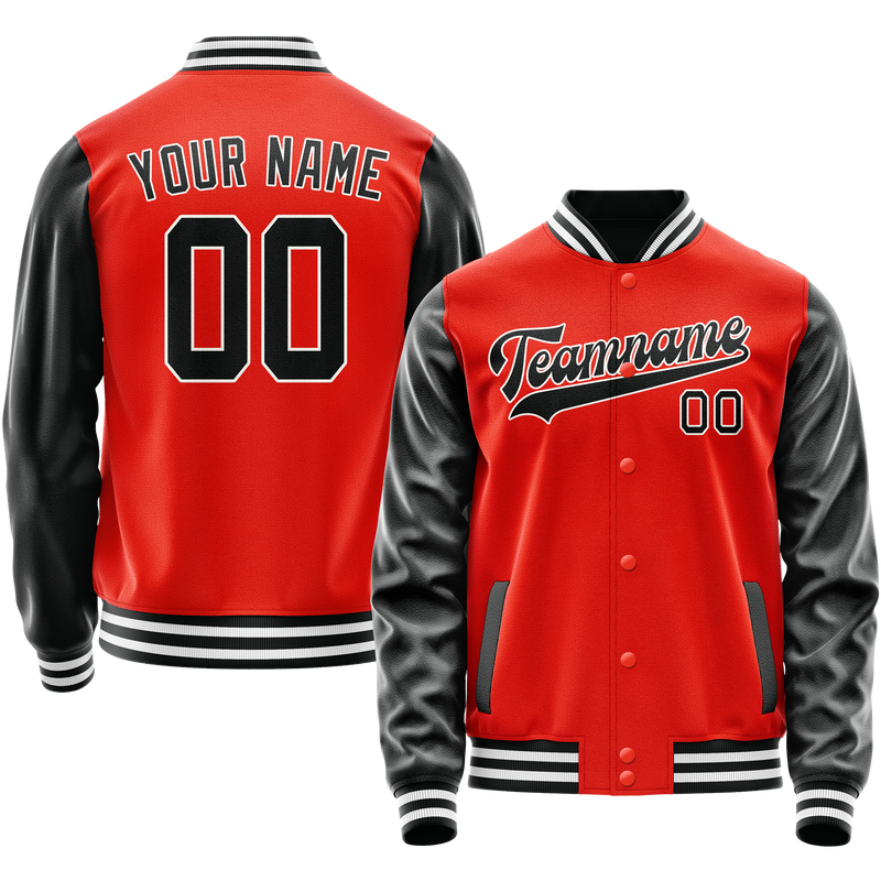 Custom Orange Black Solid Color Varsity Letterman Jacket JA02240617XE351